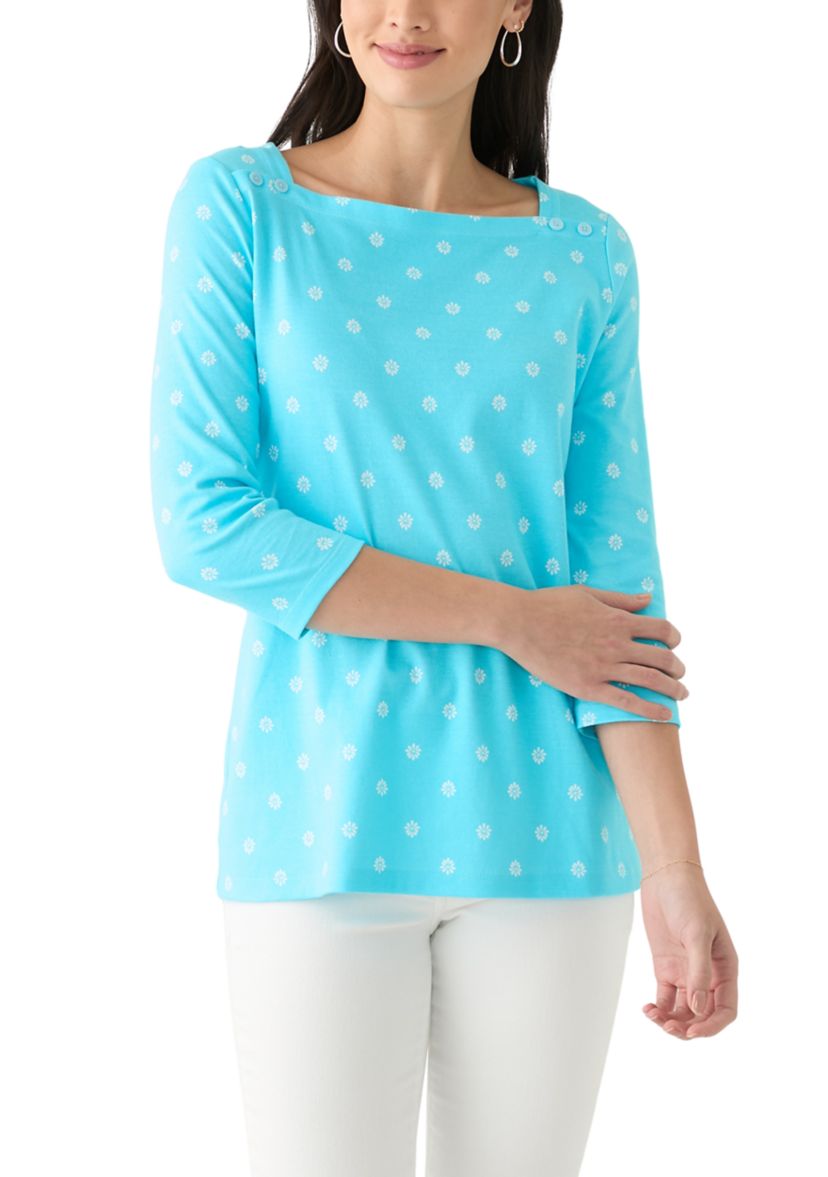 Womens 3/4 Sleeve Boat Neck Printed T-Shirt