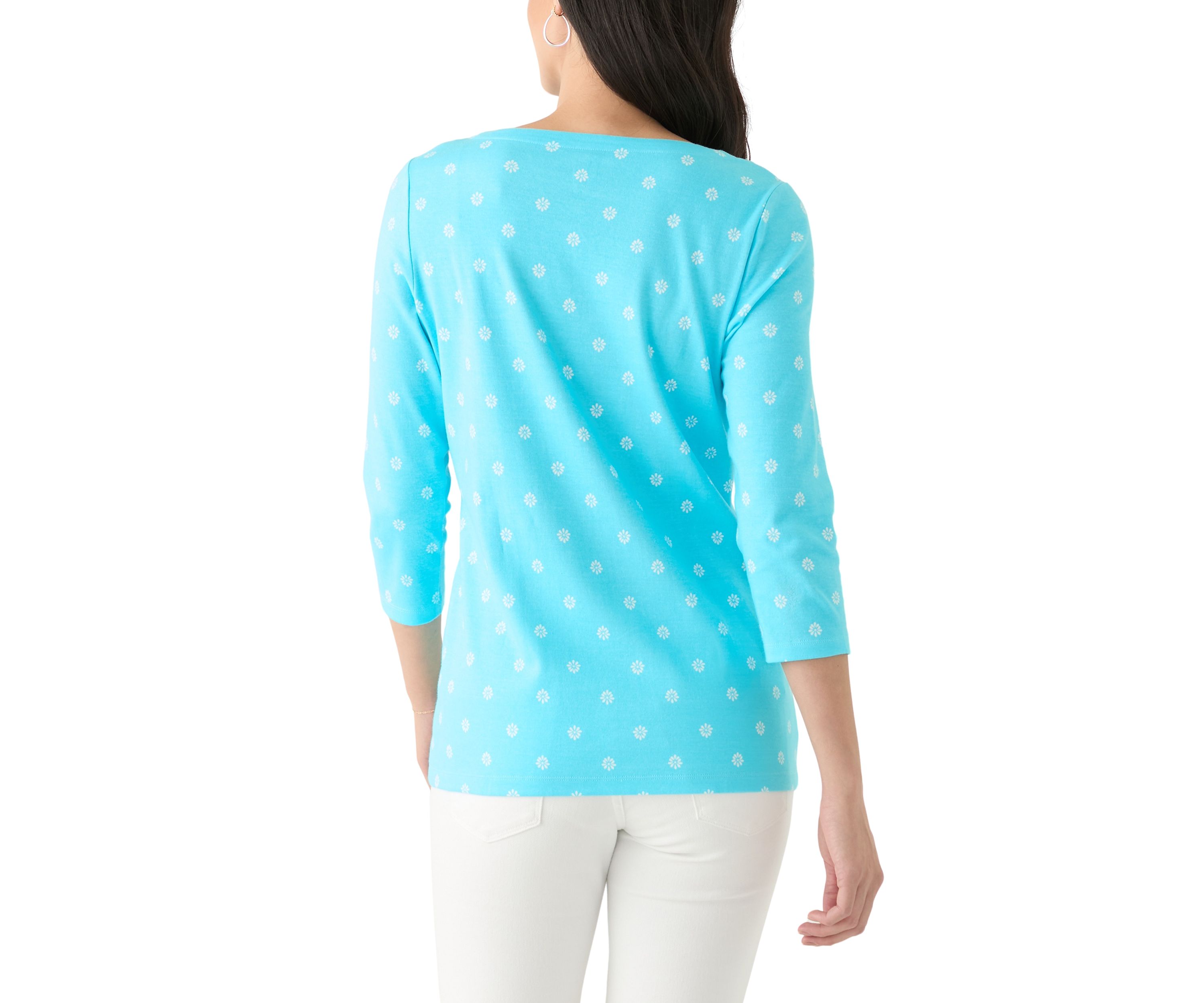 Womens 3/4 Sleeve Boat Neck Printed T-Shirt