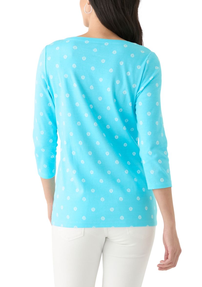Womens 3/4 Sleeve Boat Neck Printed T-Shirt