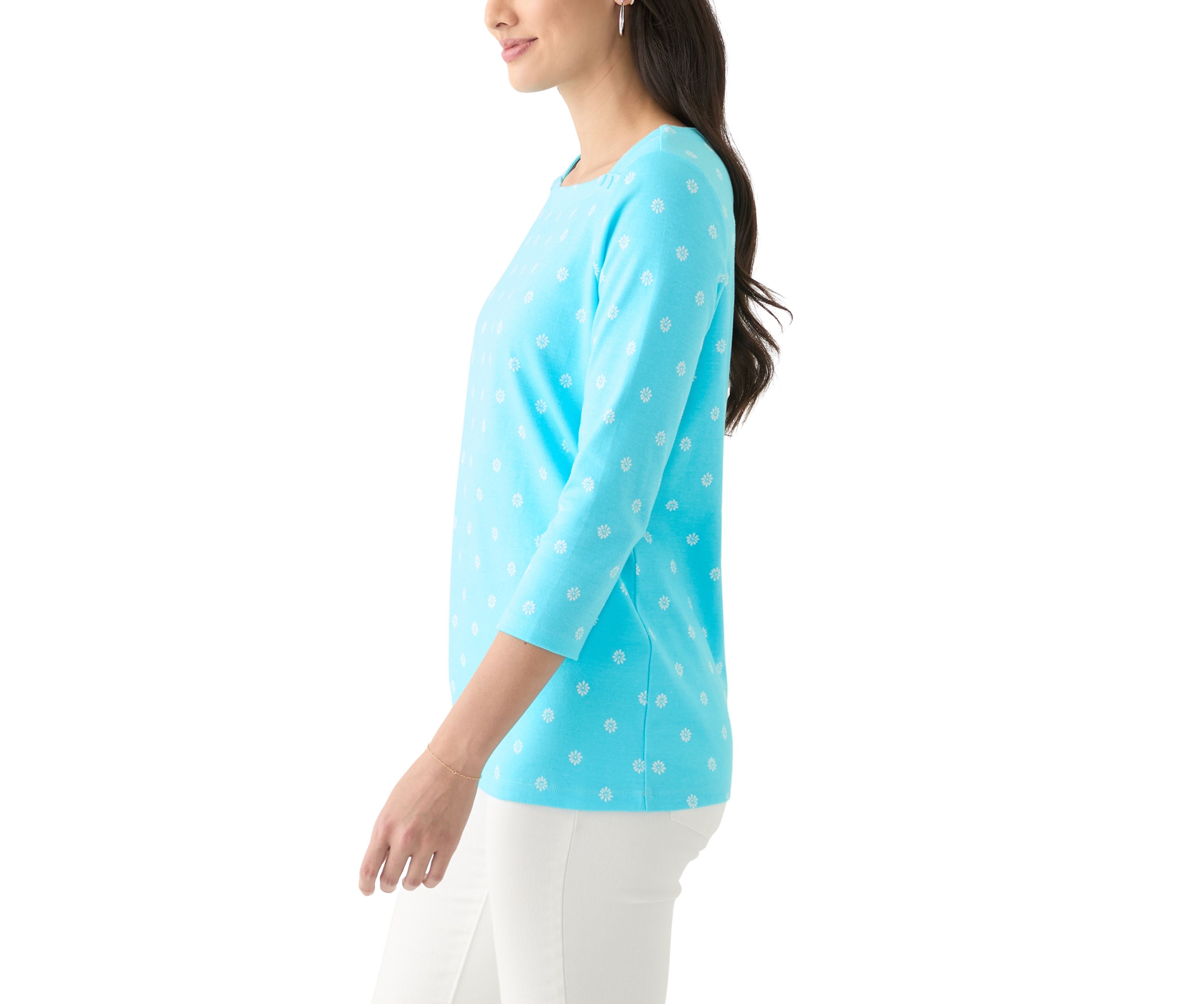 Womens 3/4 Sleeve Boat Neck Printed T-Shirt