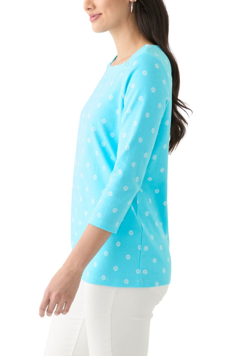 Womens 3/4 Sleeve Boat Neck Printed T-Shirt