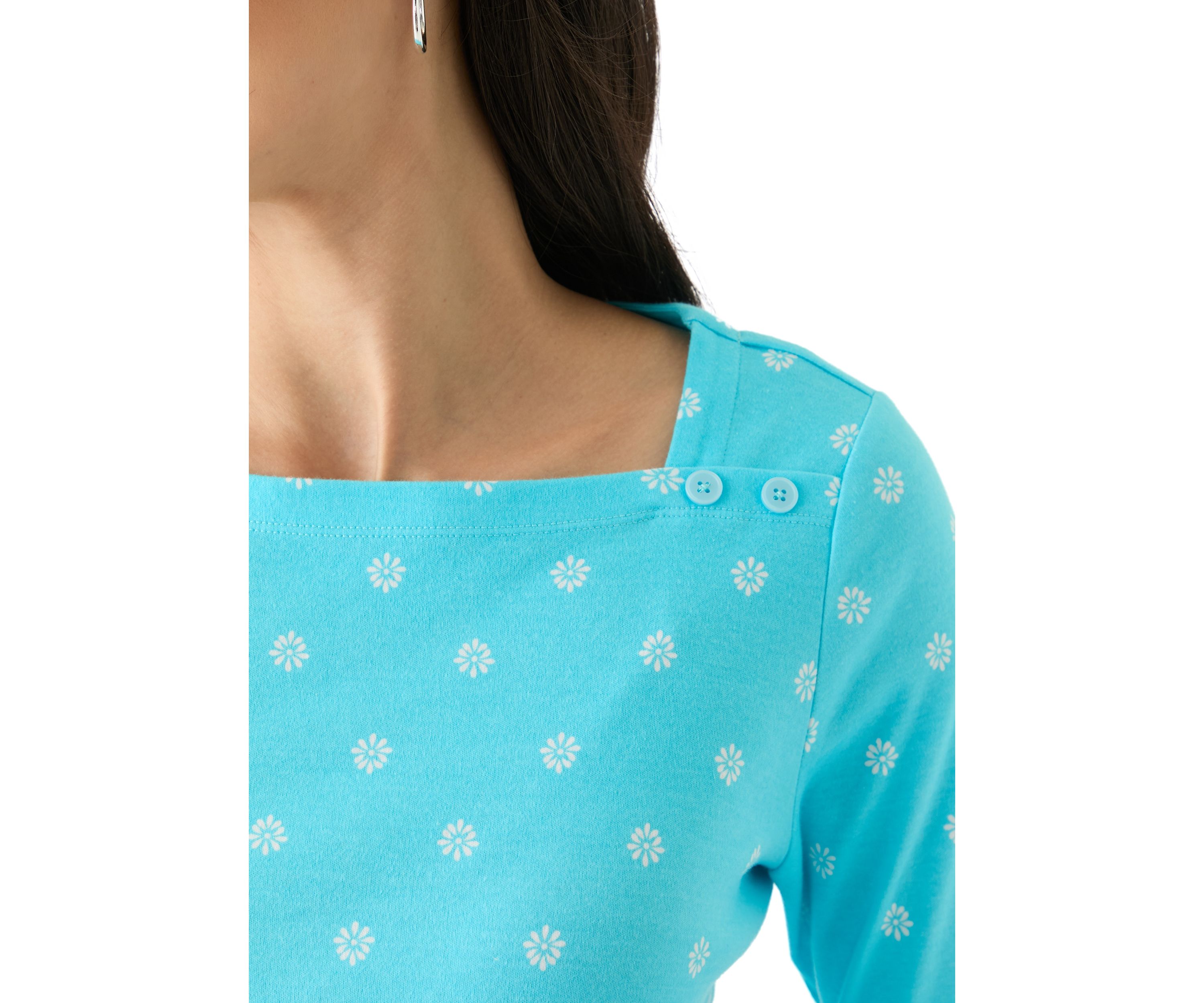 Womens 3/4 Sleeve Boat Neck Printed T-Shirt