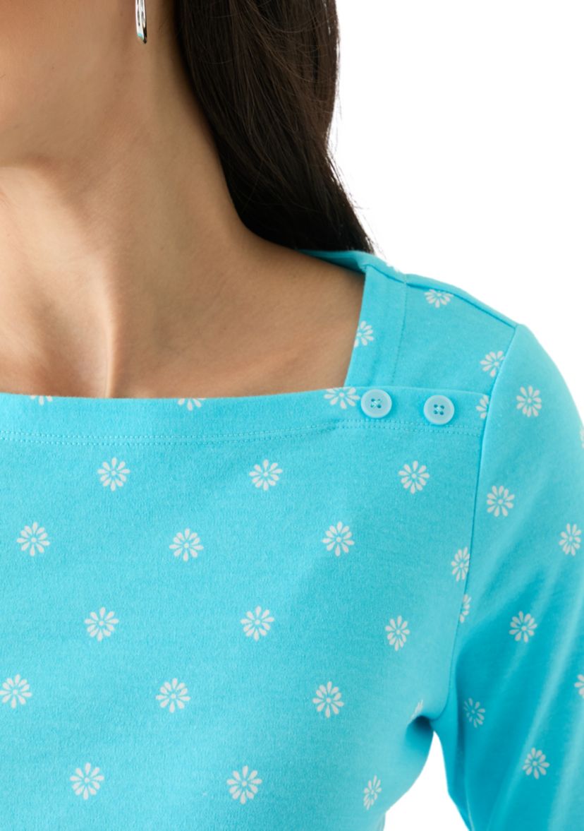 Womens 3/4 Sleeve Boat Neck Printed T-Shirt