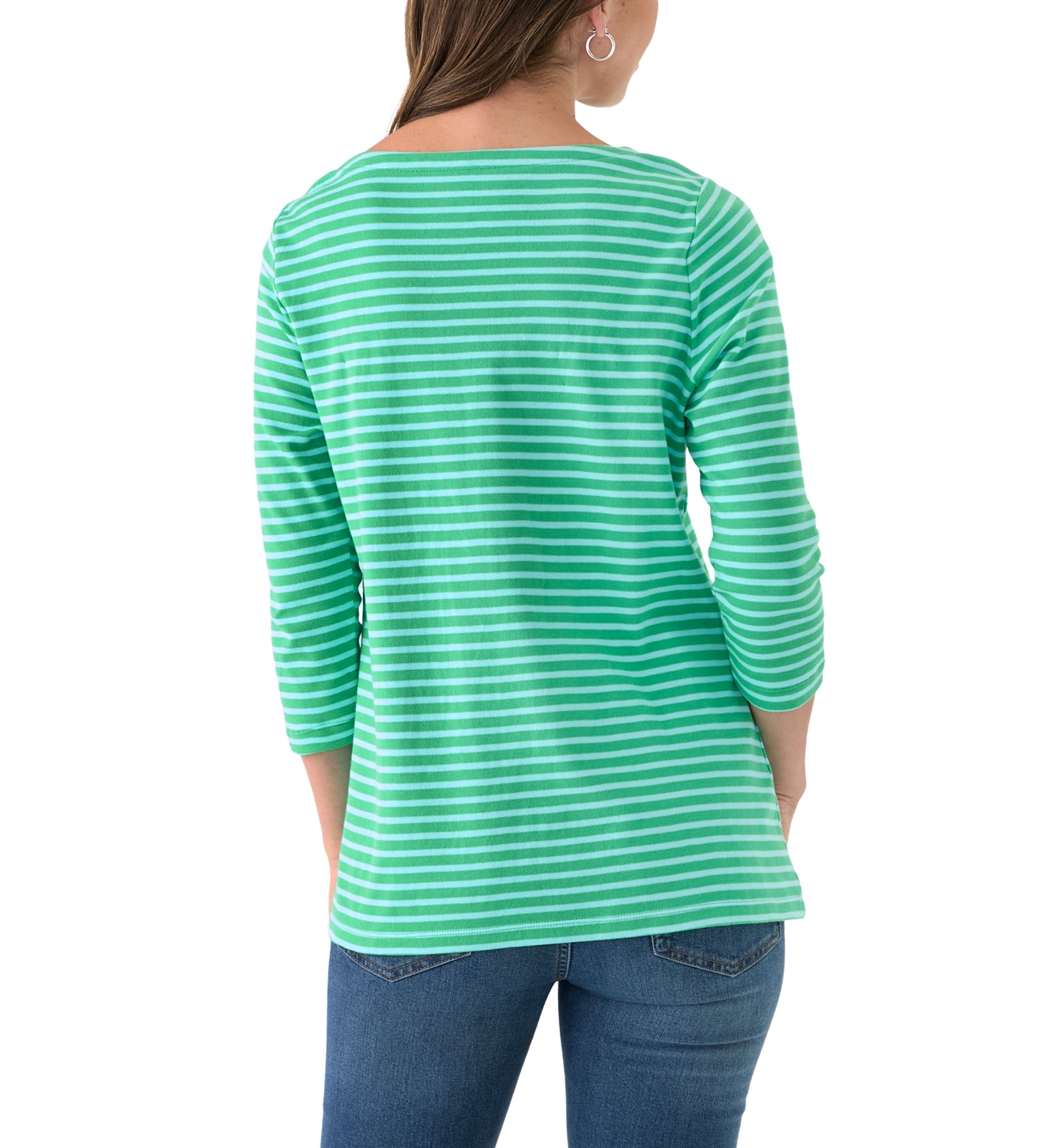 Womens 3/4 Sleeve Square Neck Yarn Dyed Top