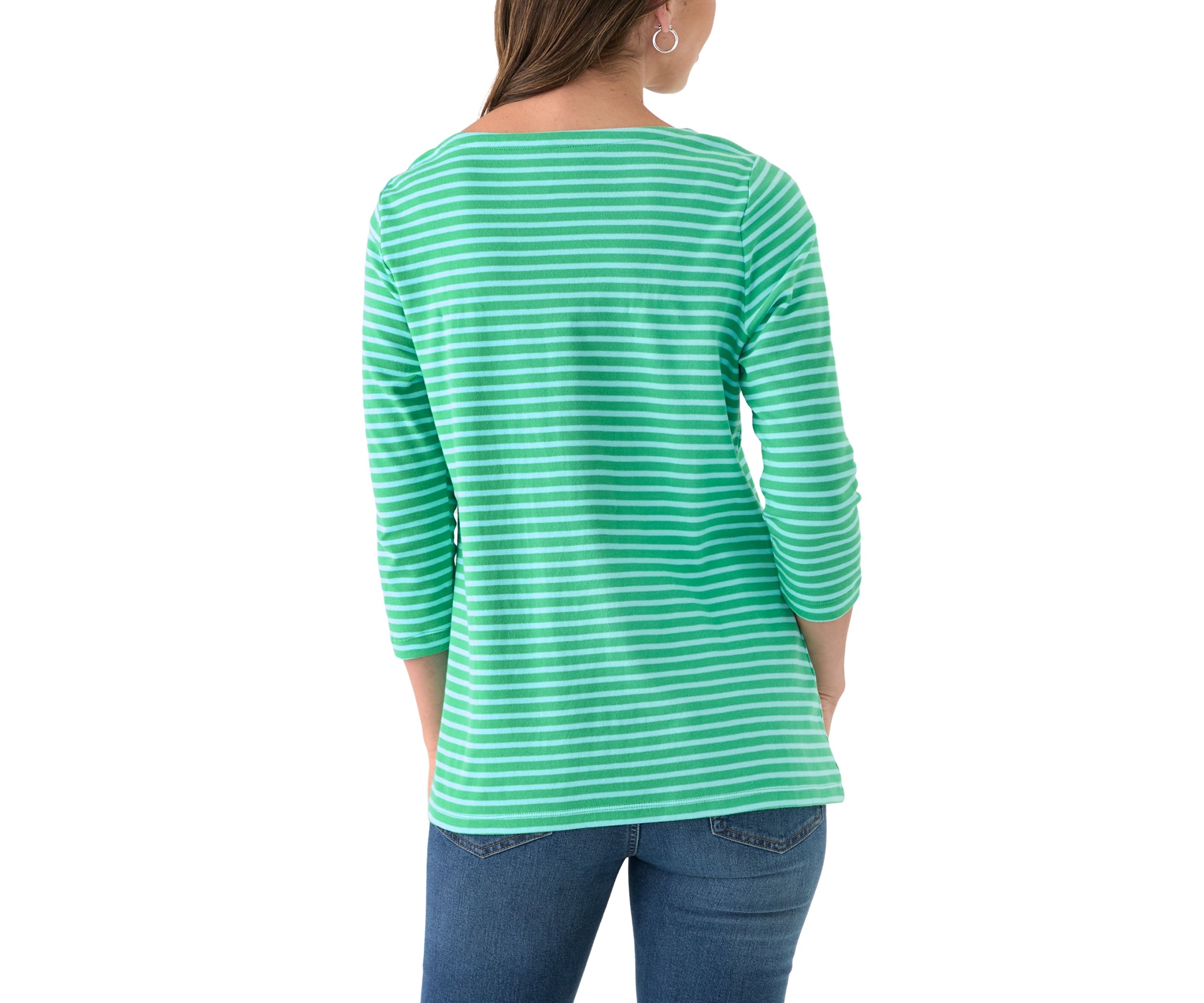 Womens 3/4 Sleeve Square Neck Yarn Dyed Top