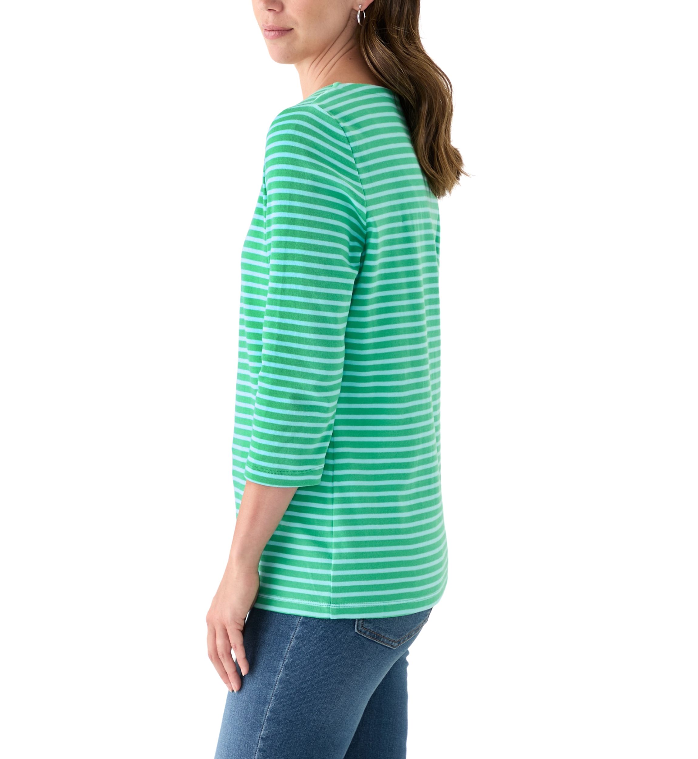 Womens 3/4 Sleeve Square Neck Yarn Dyed Top