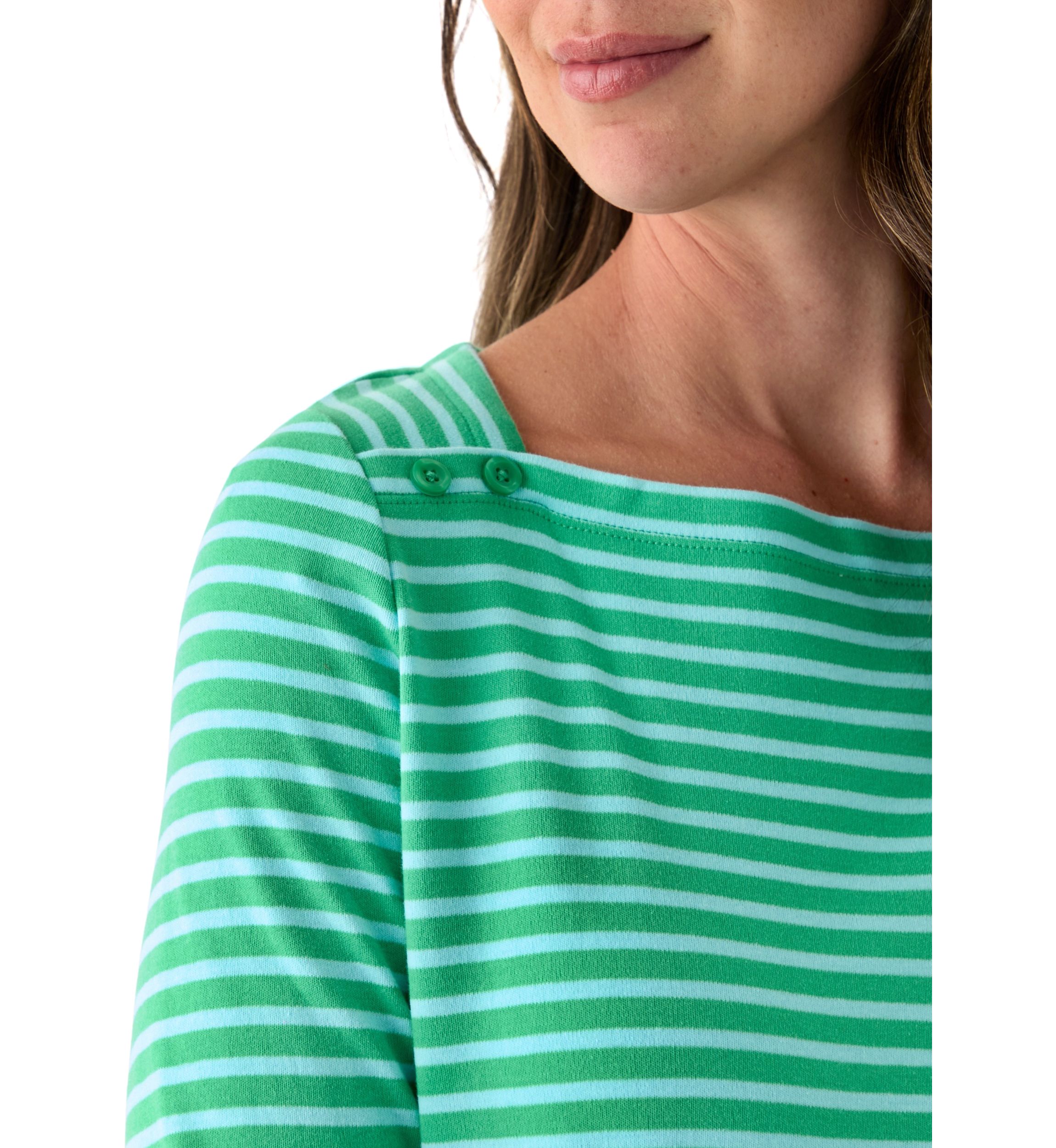 Womens 3/4 Sleeve Square Neck Yarn Dyed Top