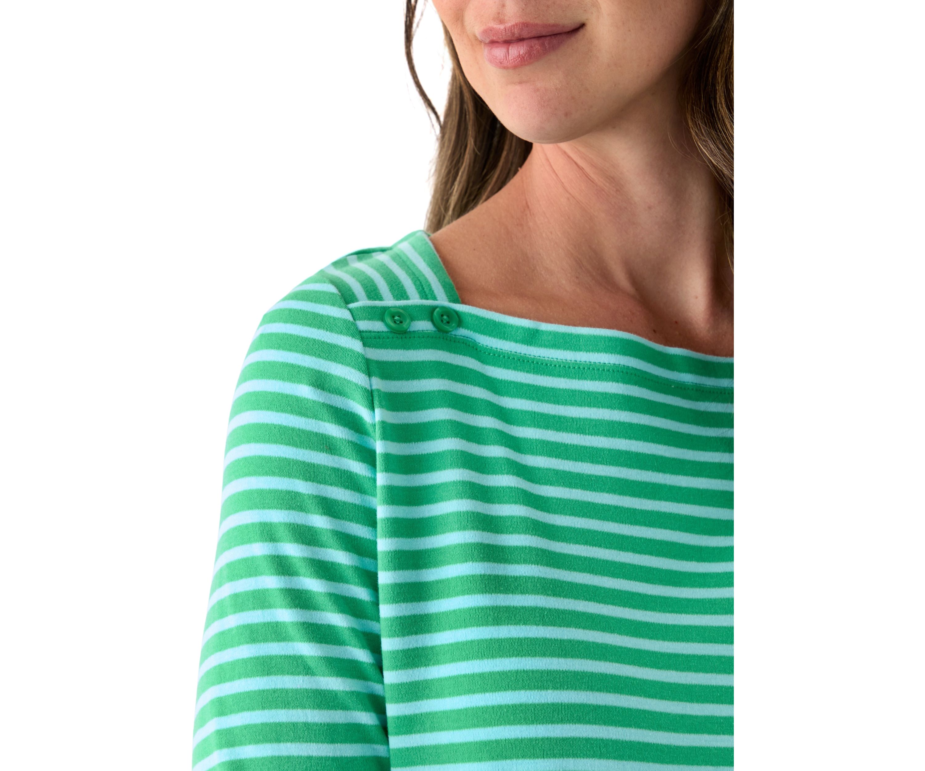Womens 3/4 Sleeve Square Neck Yarn Dyed Top