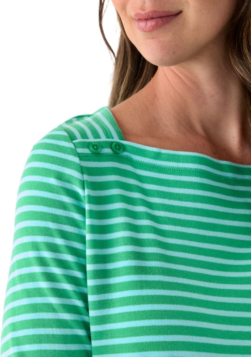 Womens 3/4 Sleeve Square Neck Yarn Dyed Top