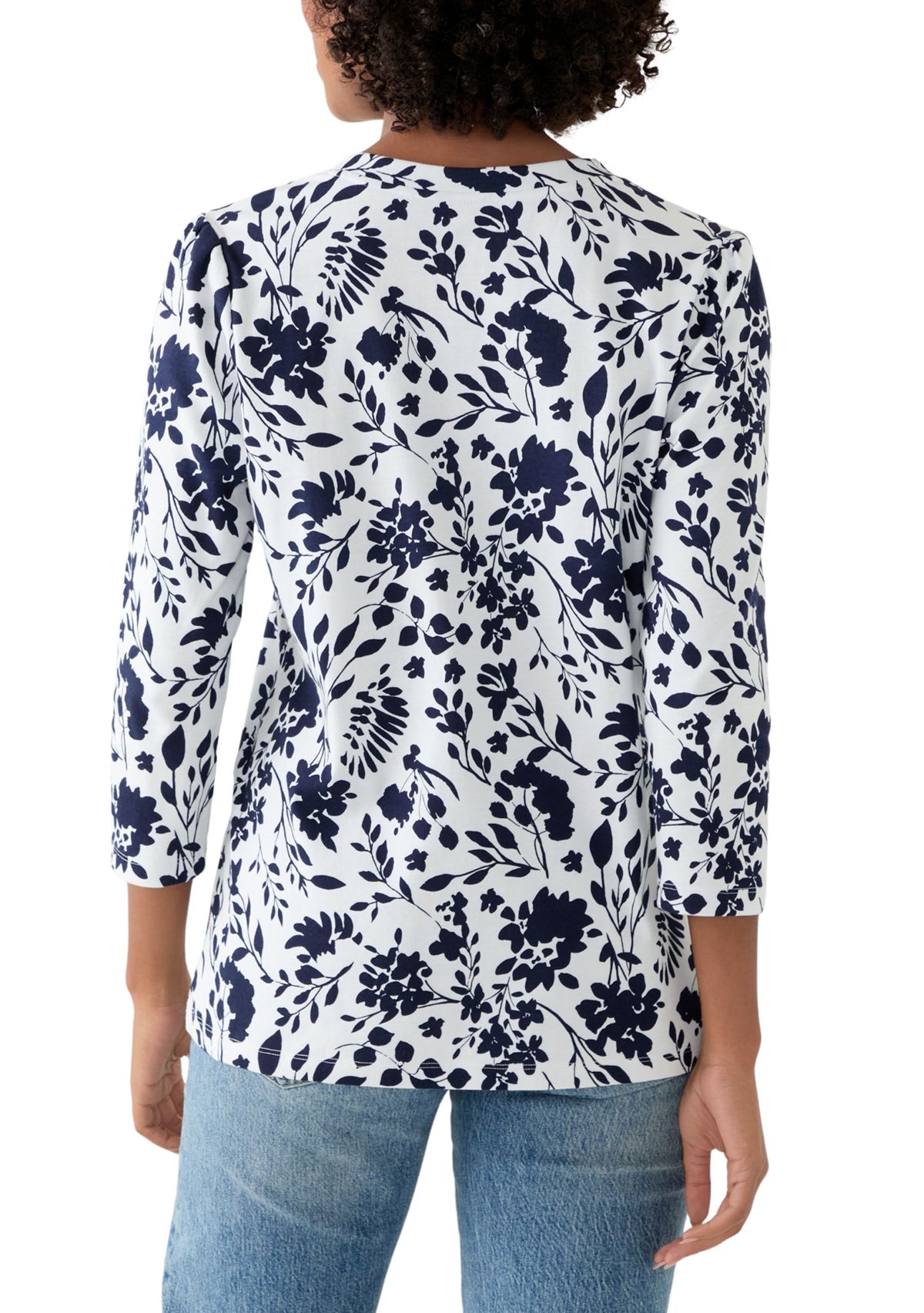 Womens 3/4 Puff Sleeve Printed Henley Shirt