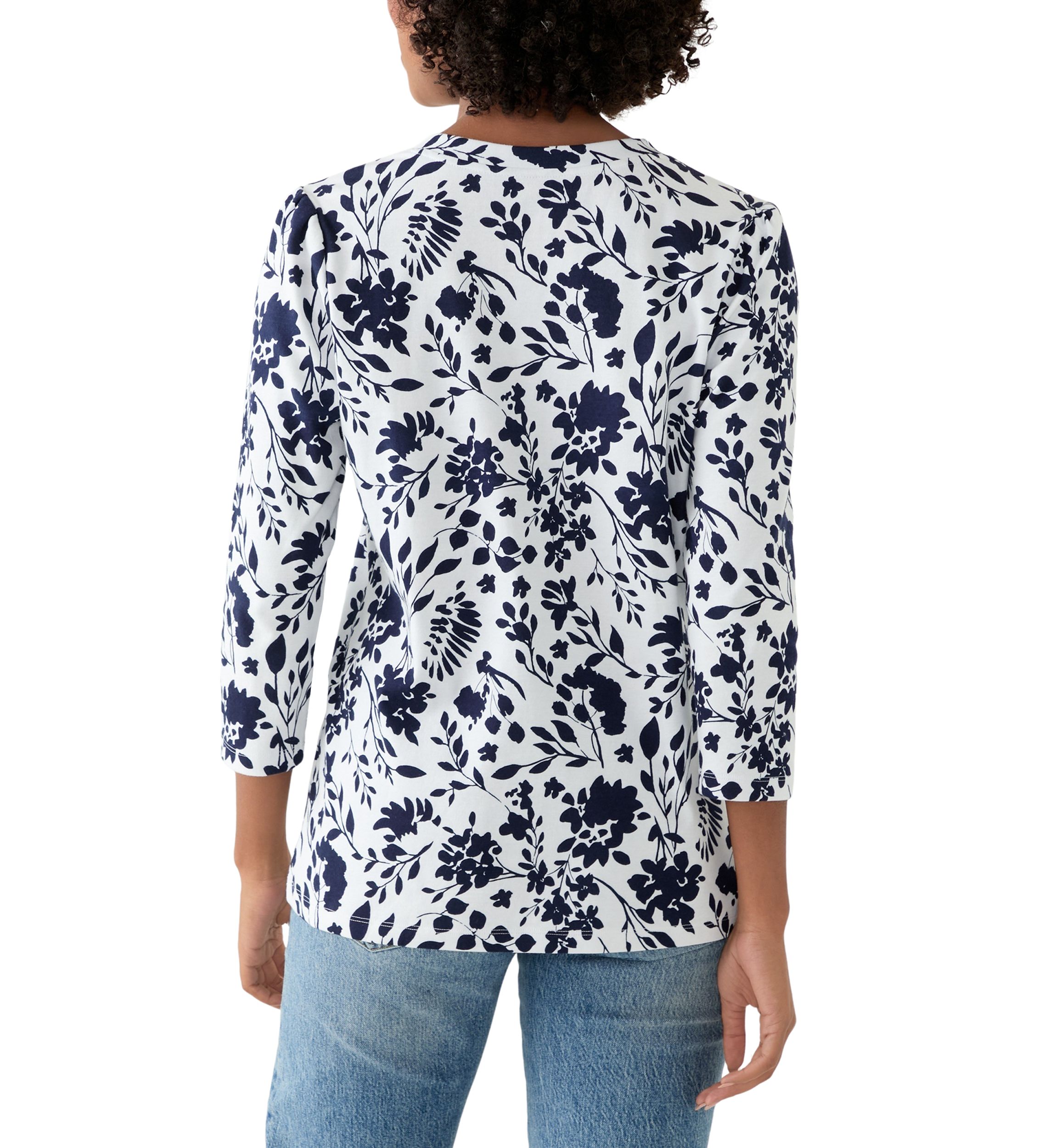 Womens 3/4 Puff Sleeve Printed Henley Shirt