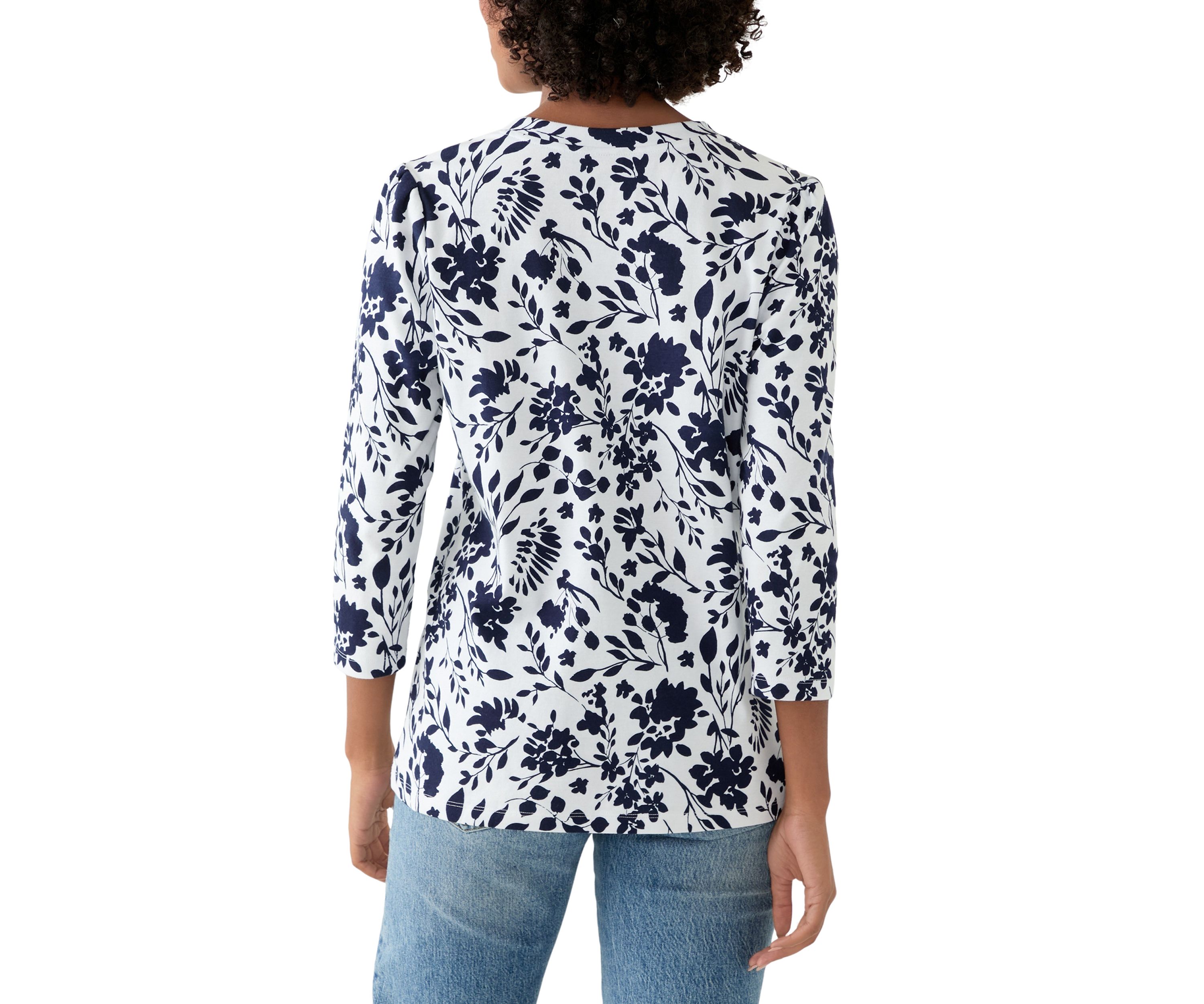 Womens 3/4 Puff Sleeve Printed Henley Shirt