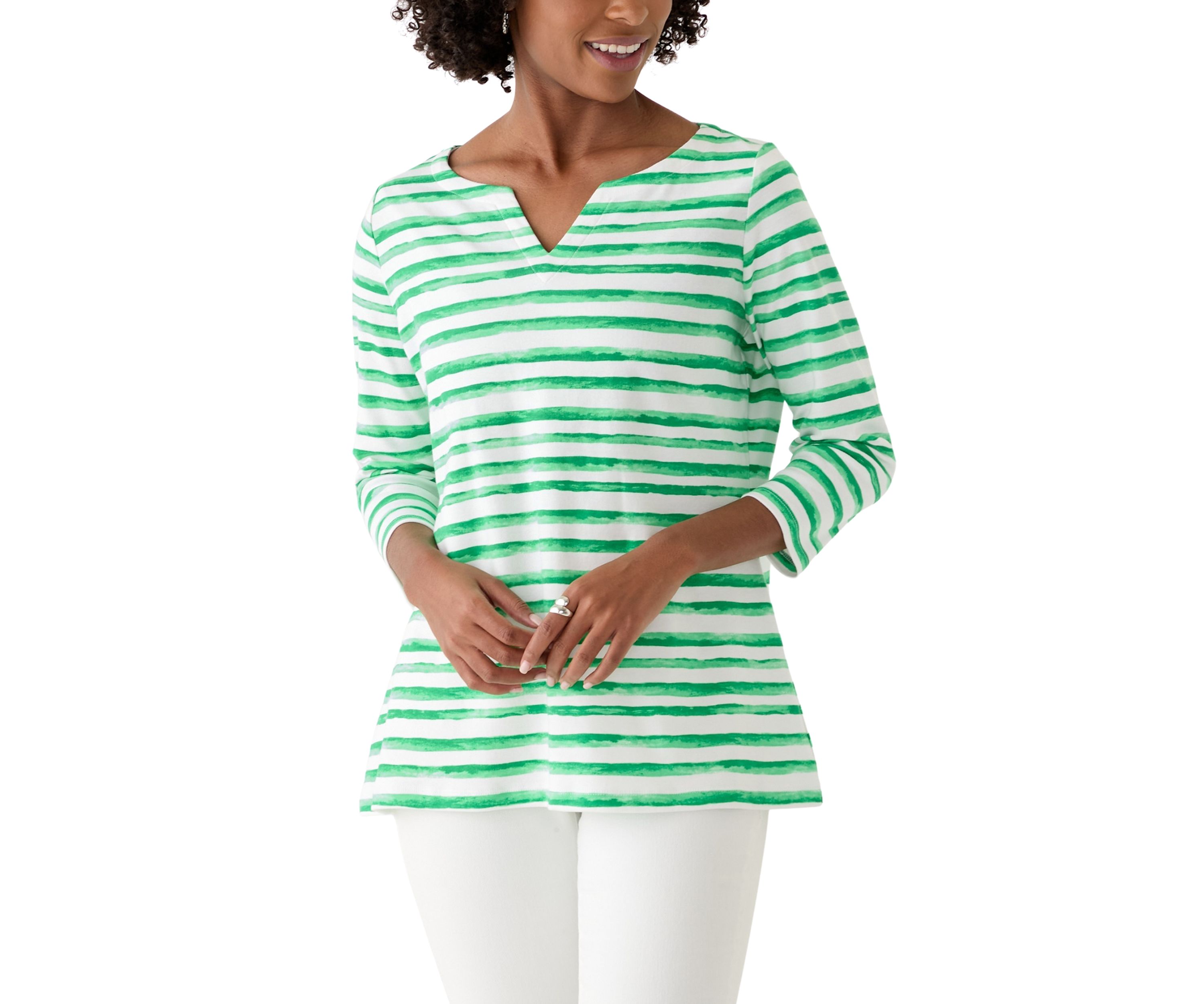  Petite Printed Split Neck Top 