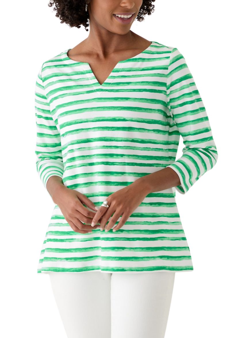  Petite Printed Split Neck Top 