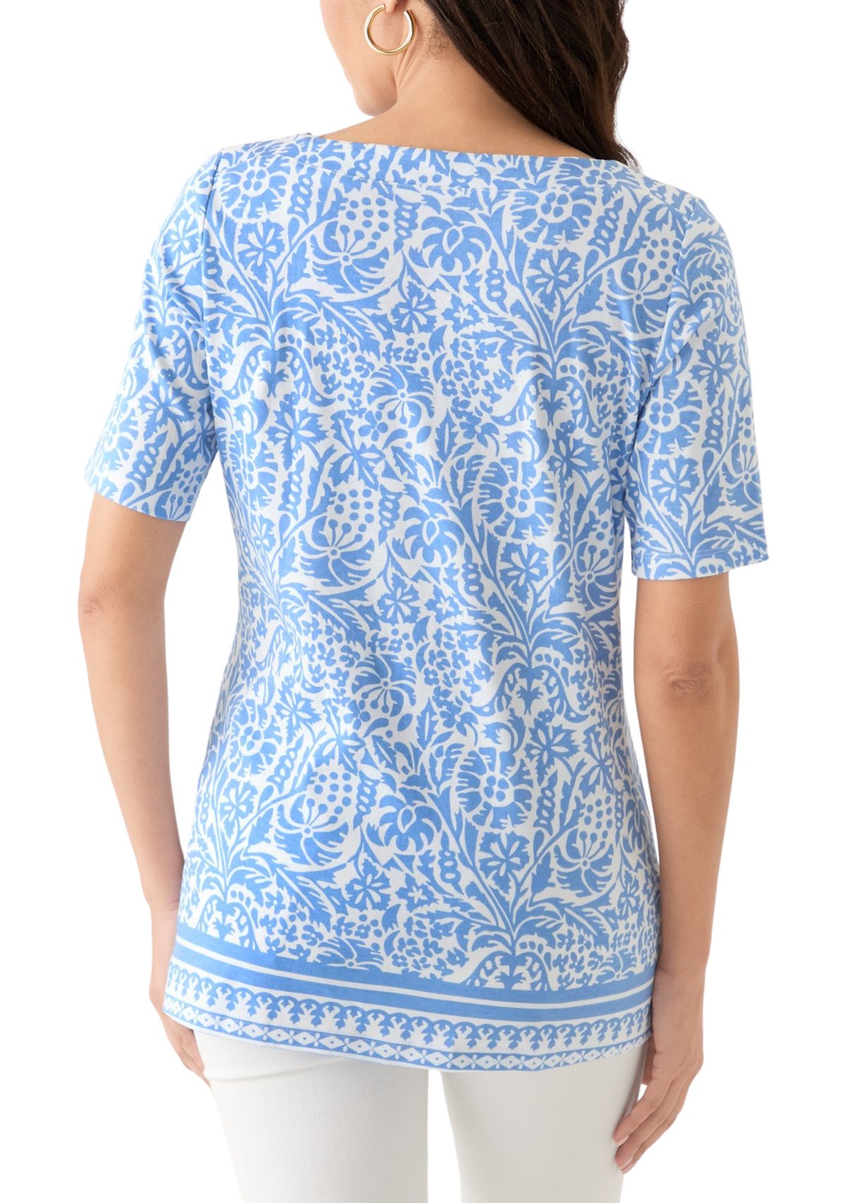 Womens Elbow Sleeve Button Trim Tunic 