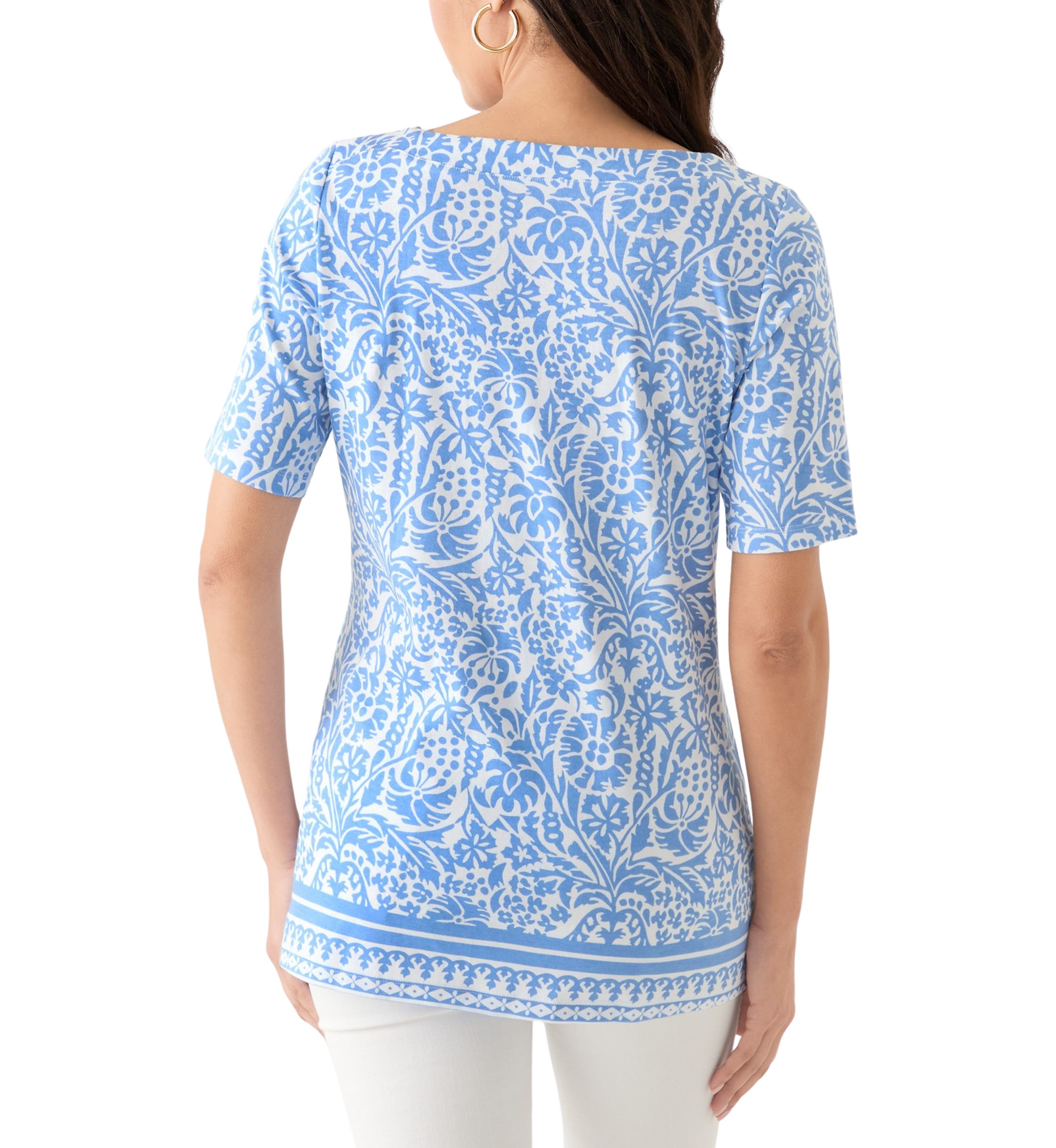 Womens Elbow Sleeve Button Trim Tunic 