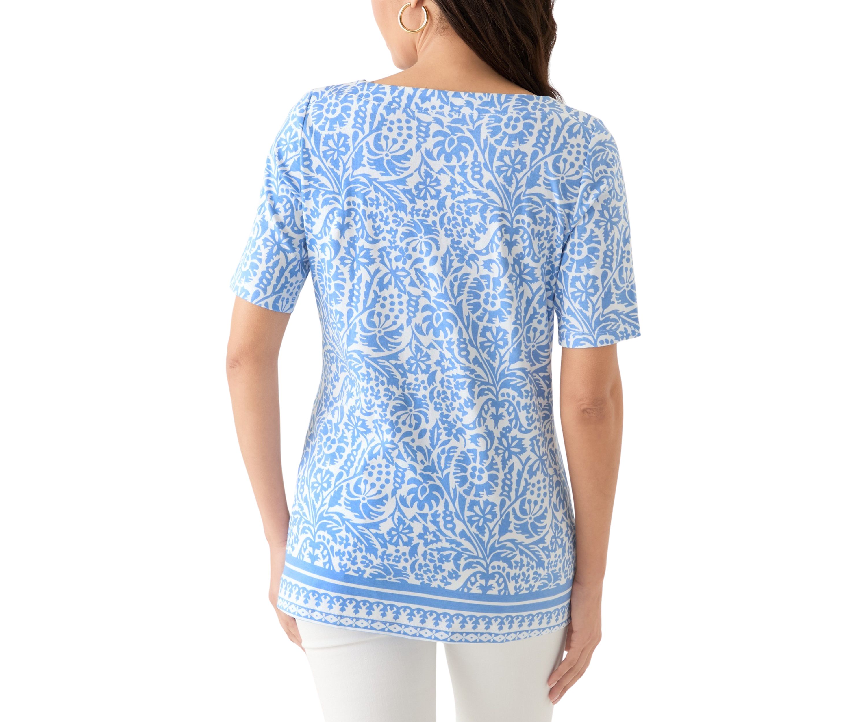 Womens Elbow Sleeve Button Trim Tunic 