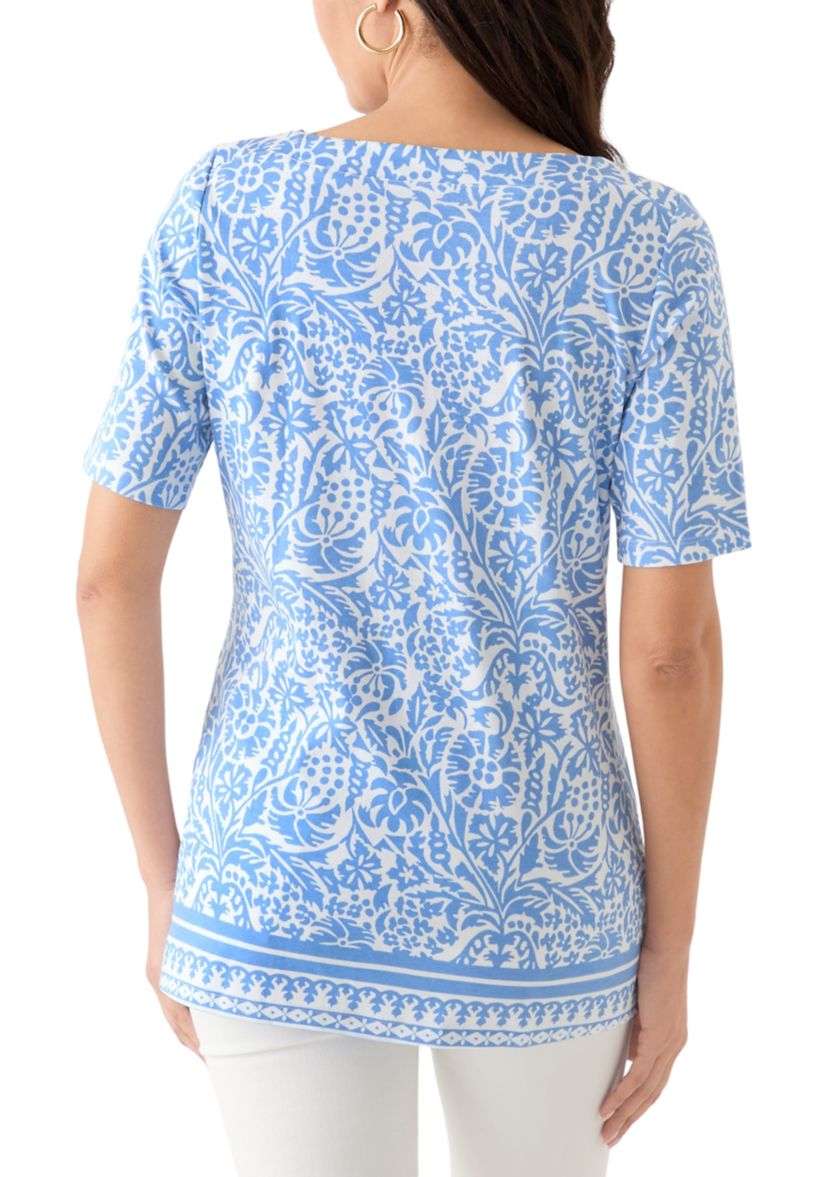Womens Elbow Sleeve Button Trim Tunic 