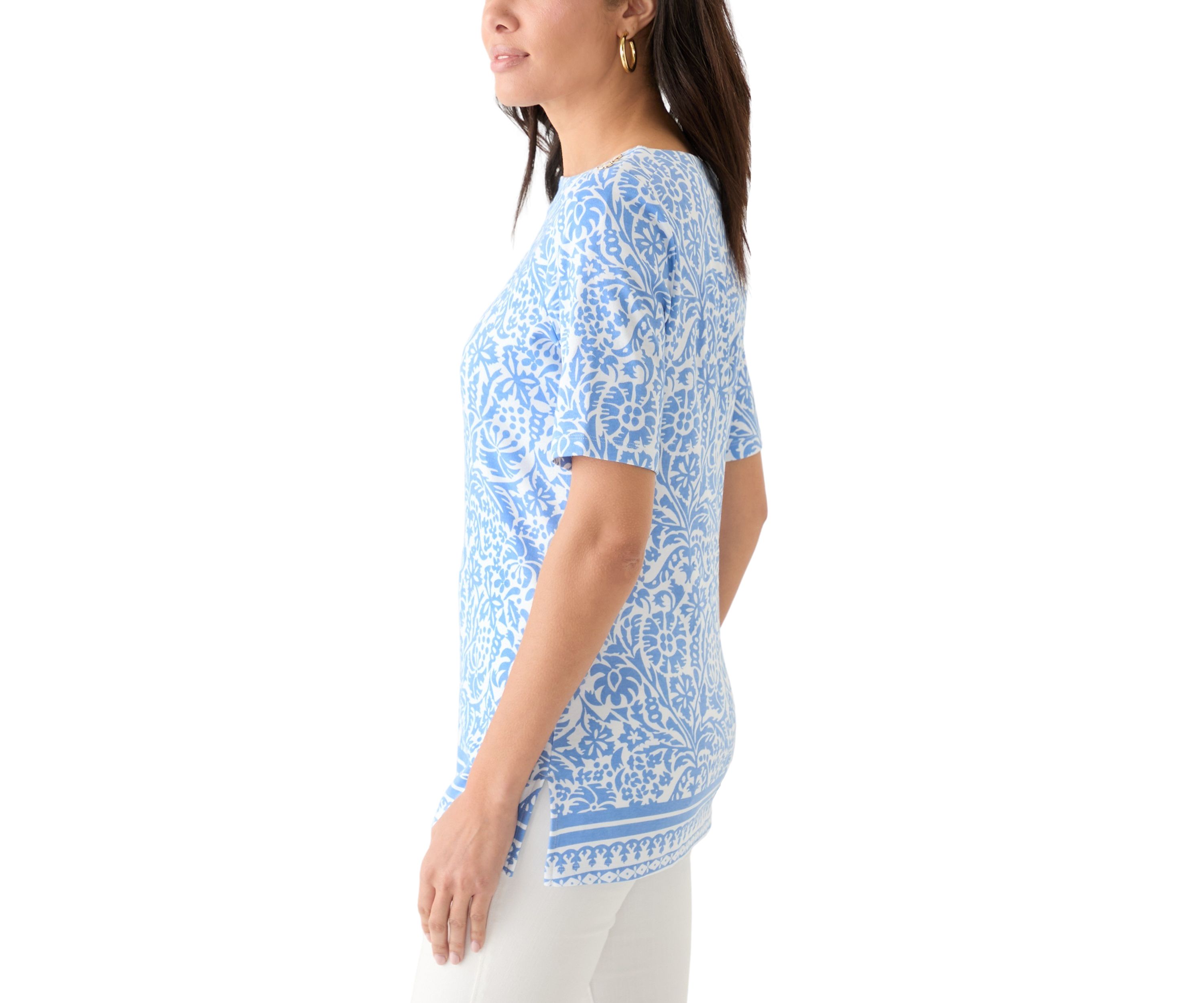 Womens Elbow Sleeve Button Trim Tunic 