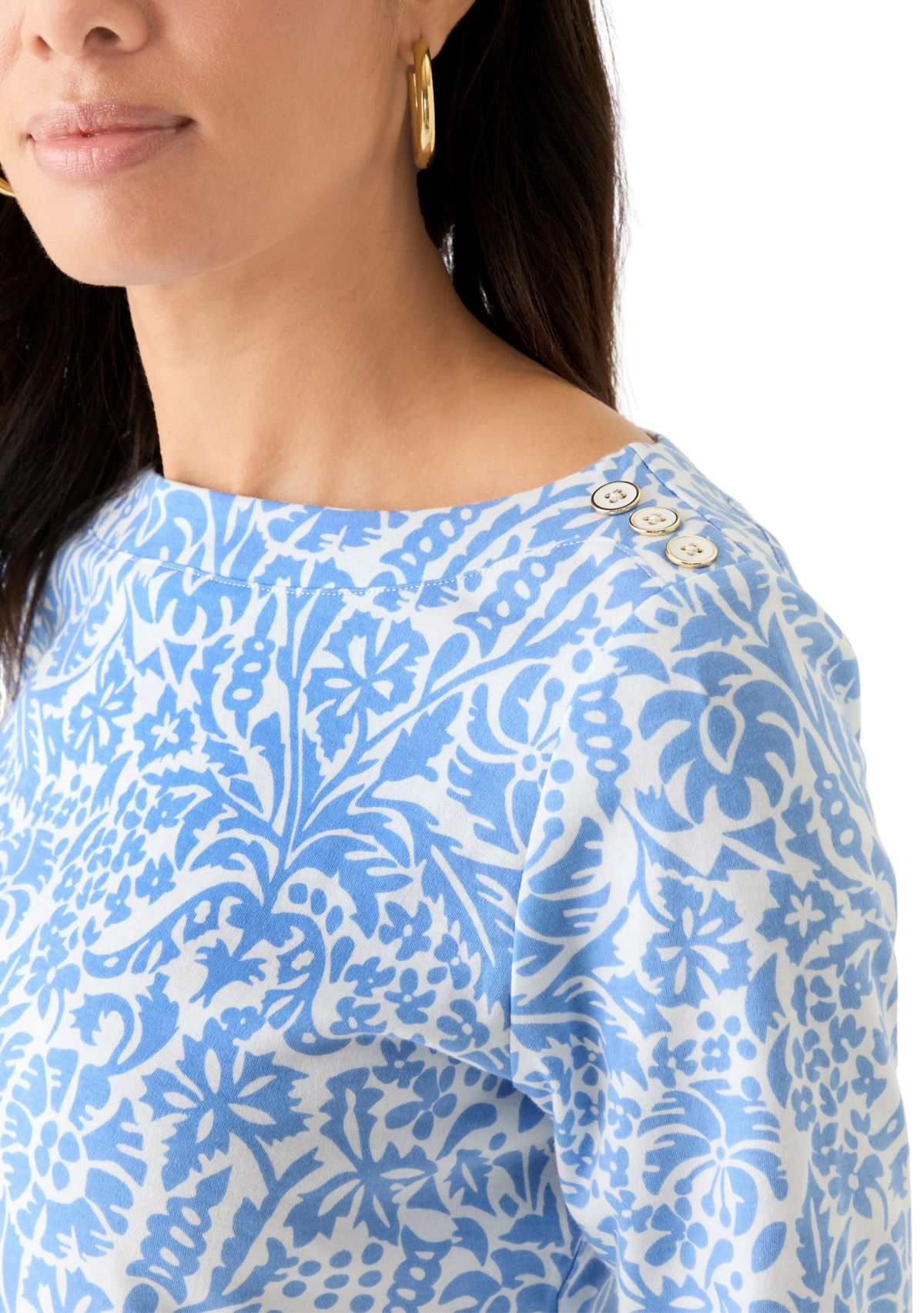 Womens Elbow Sleeve Button Trim Tunic 