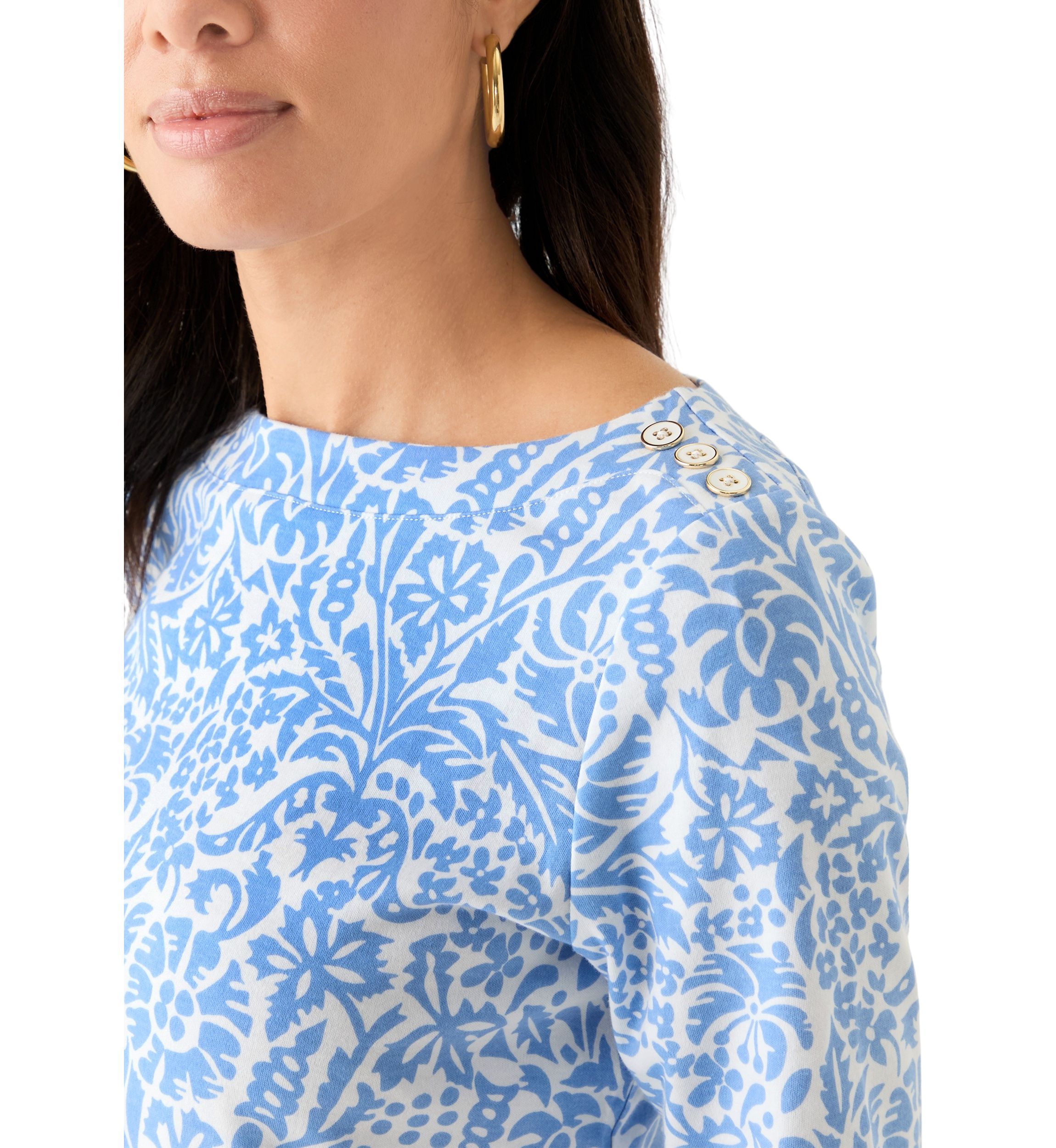 Womens Elbow Sleeve Button Trim Tunic 