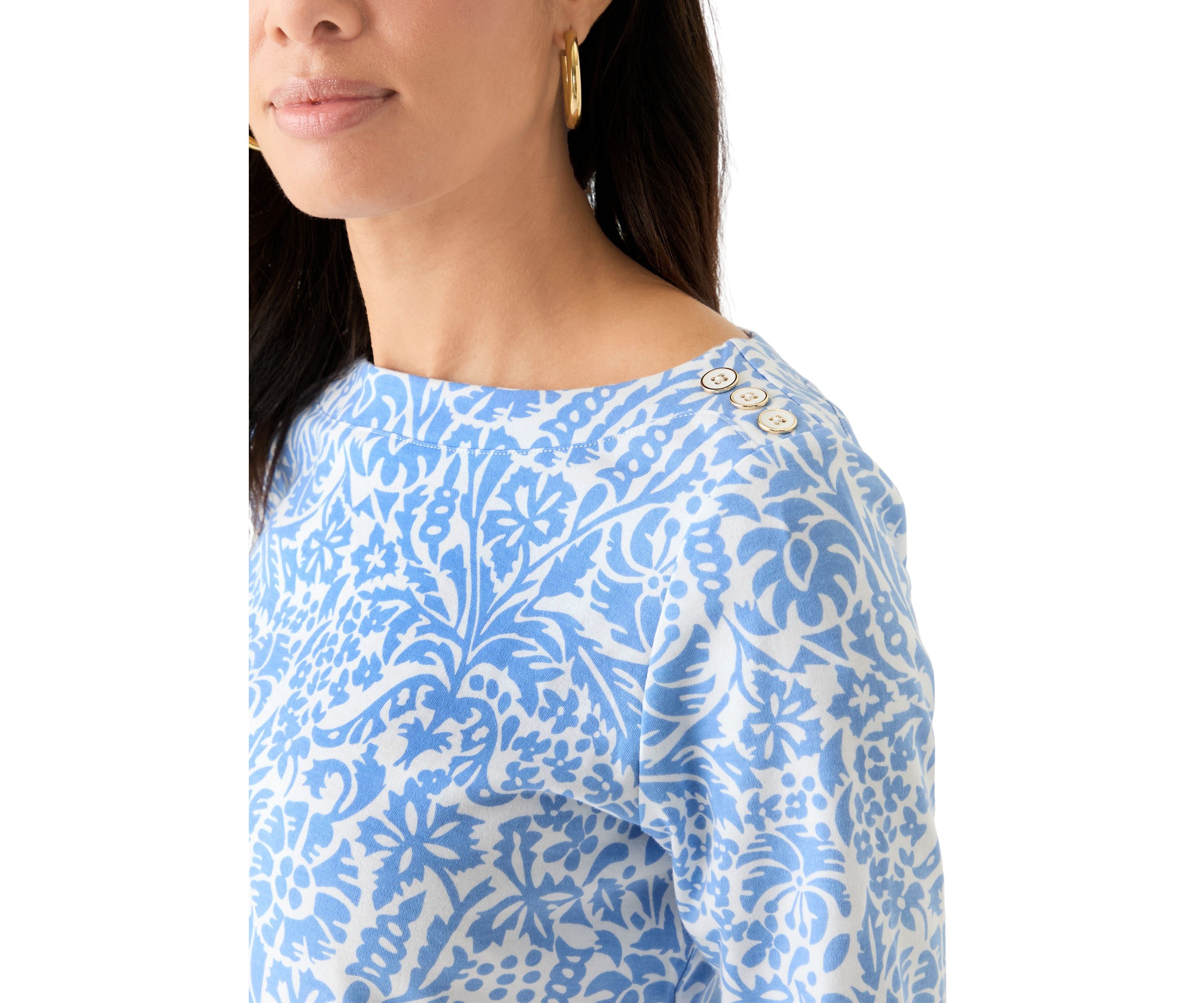 Womens Elbow Sleeve Button Trim Tunic 