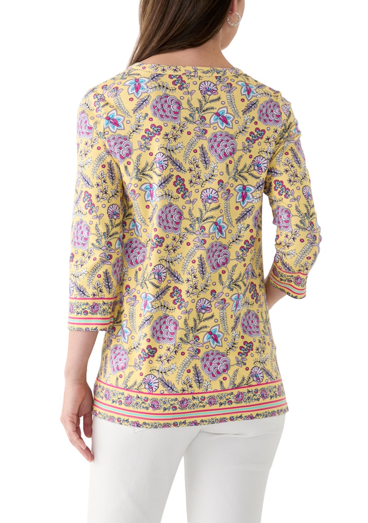 Womens Placement Printed Split Neck Top