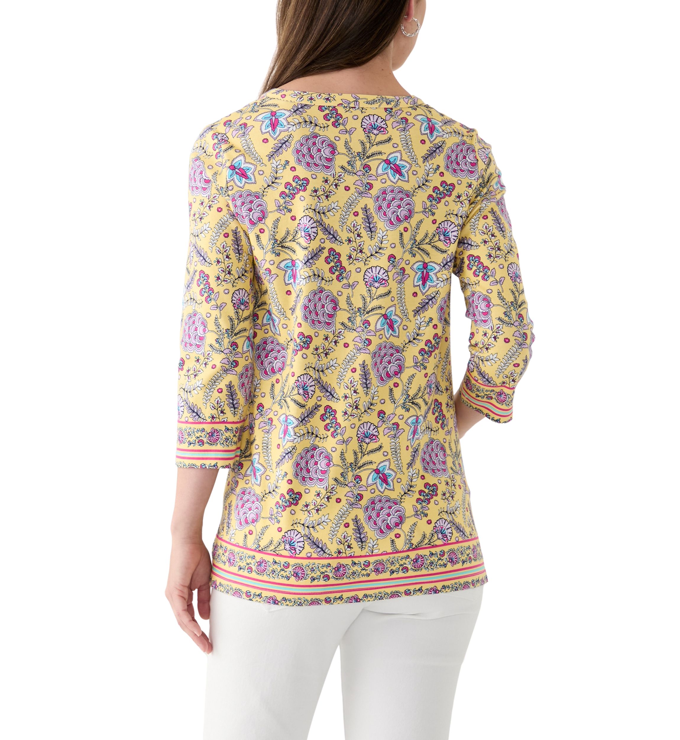 Womens Placement Printed Split Neck Top