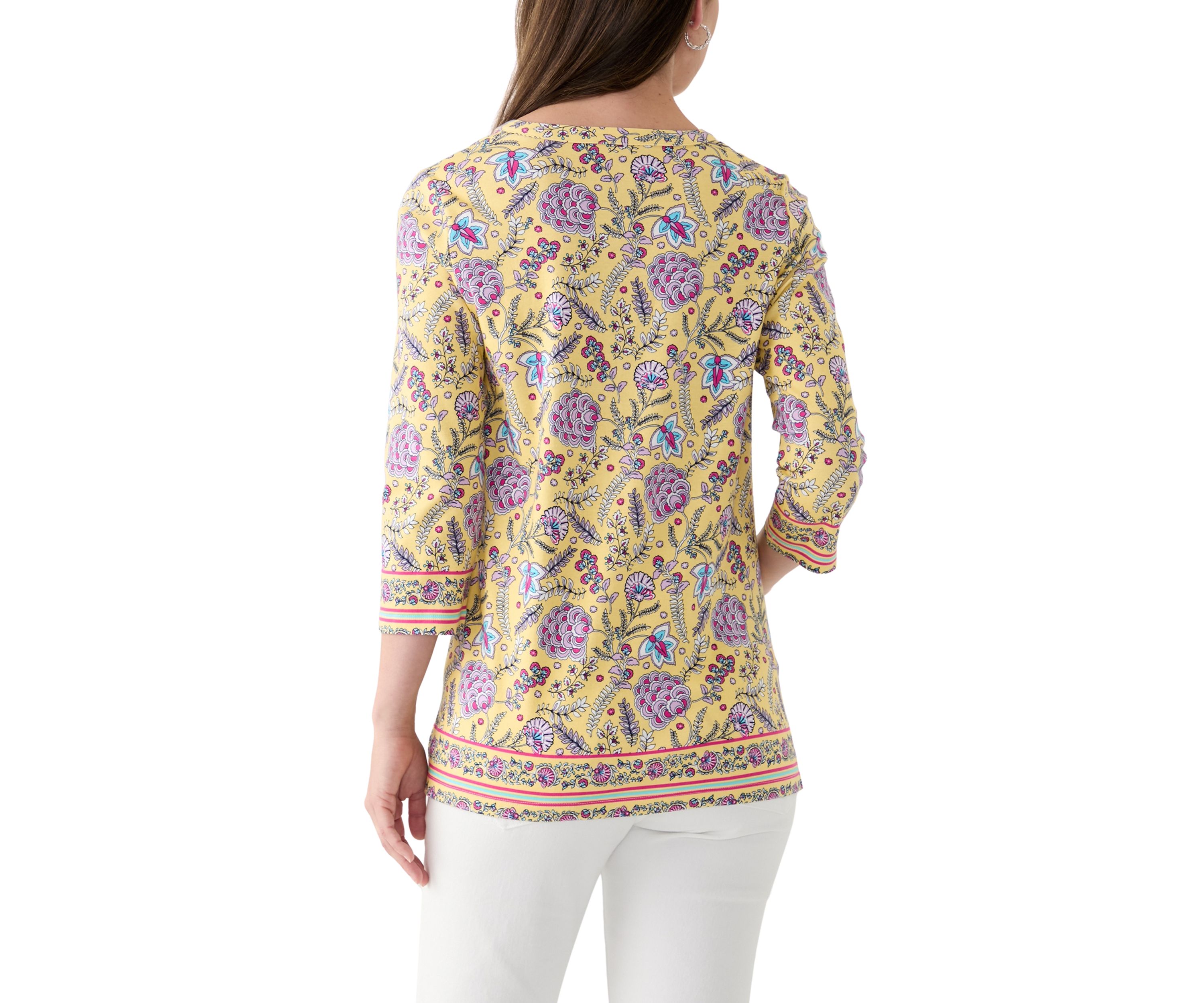 Womens Placement Printed Split Neck Top