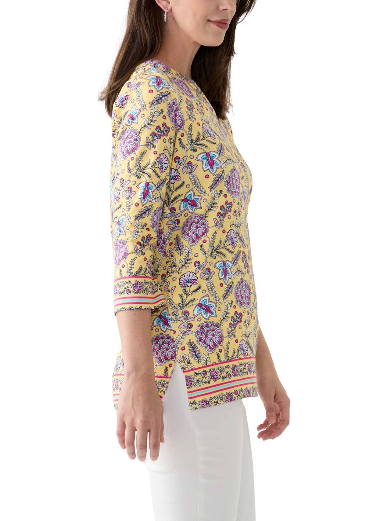 Womens Placement Printed Split Neck Top
