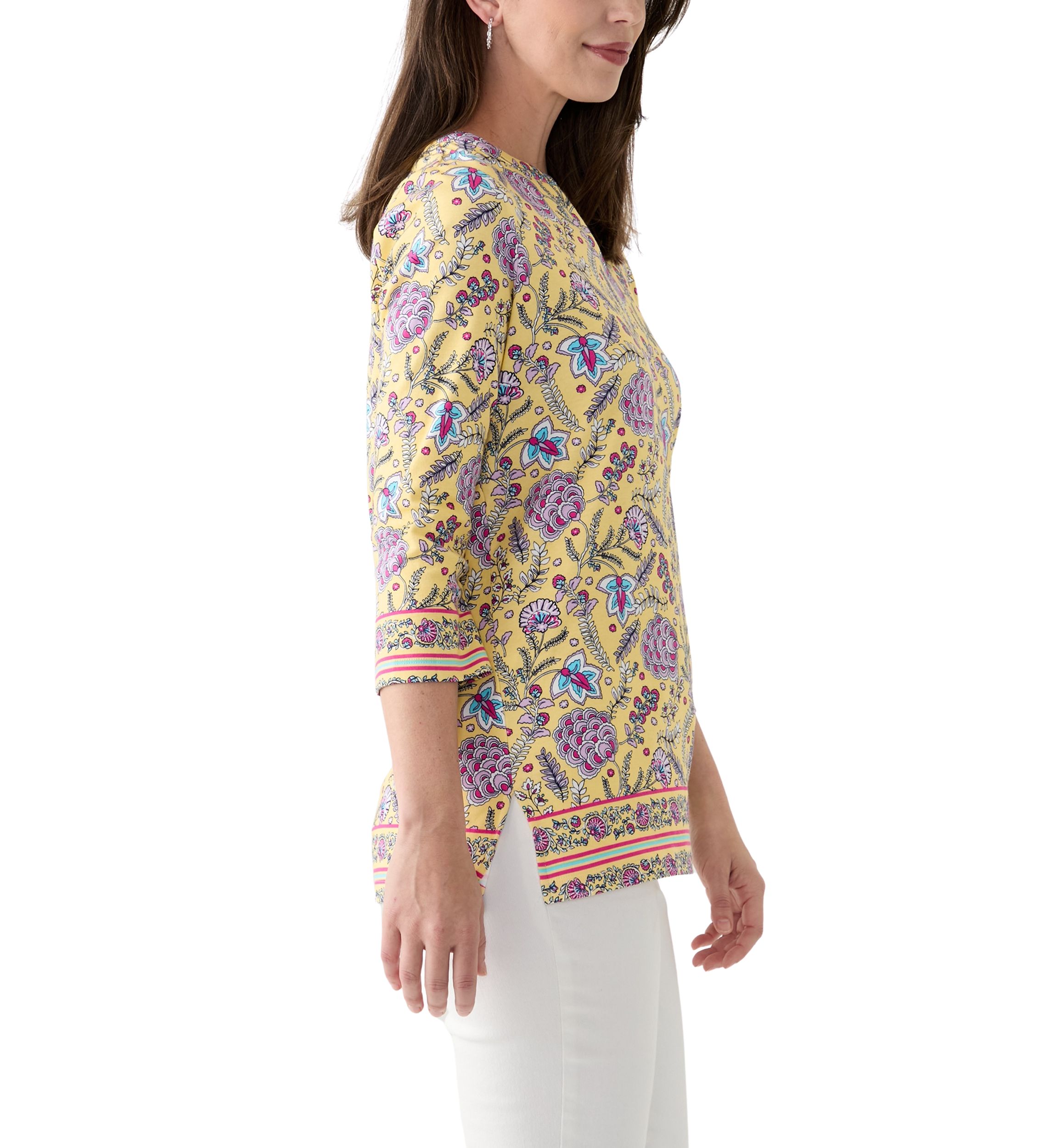 Womens Placement Printed Split Neck Top