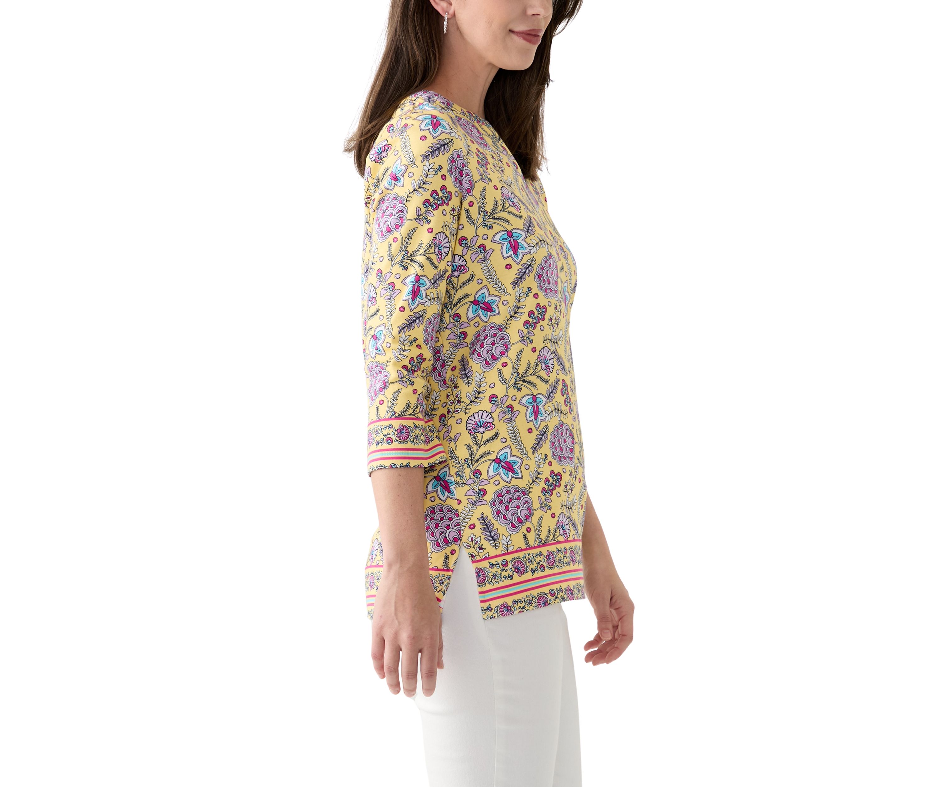 Womens Placement Printed Split Neck Top
