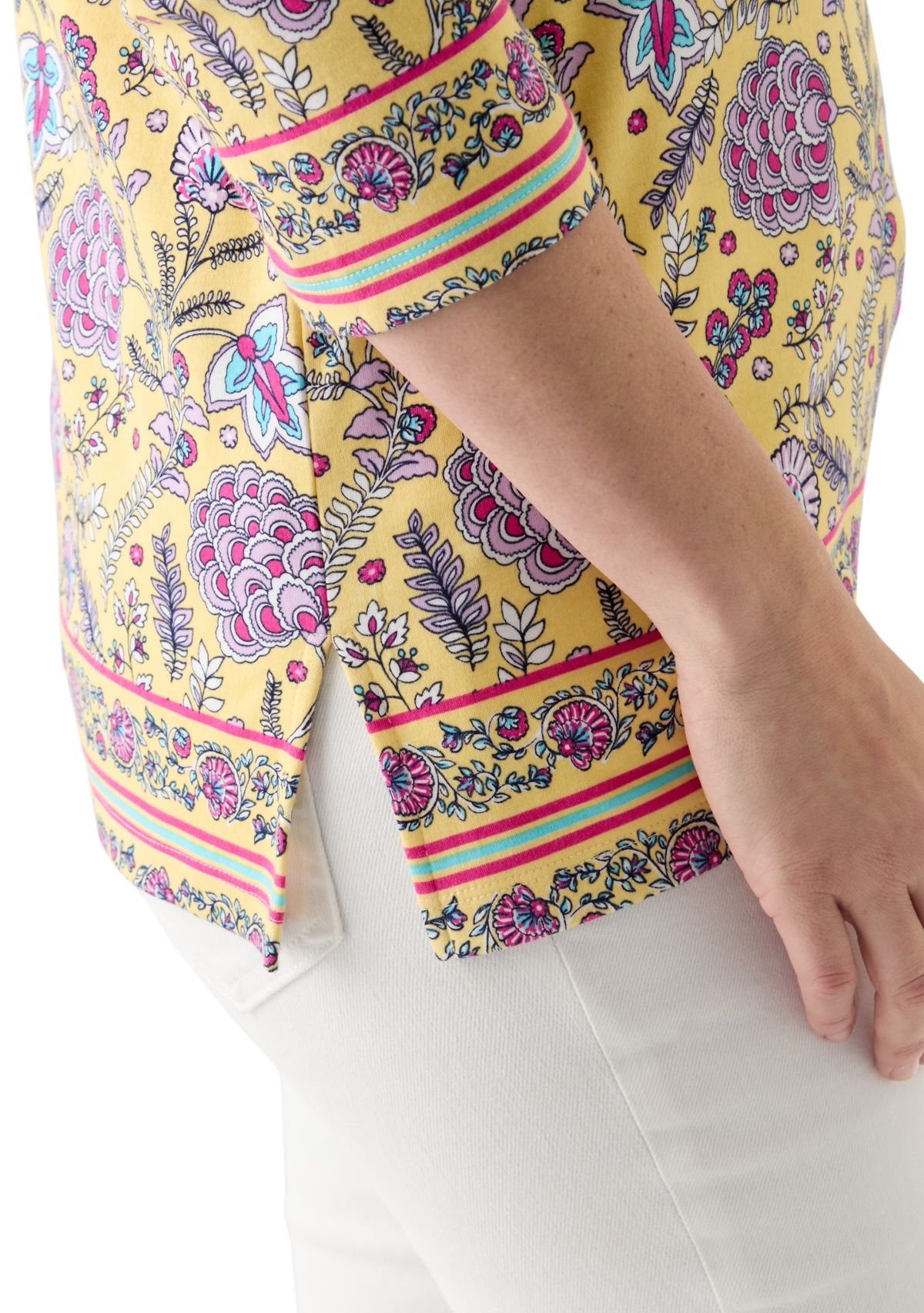 Womens Placement Printed Split Neck Top