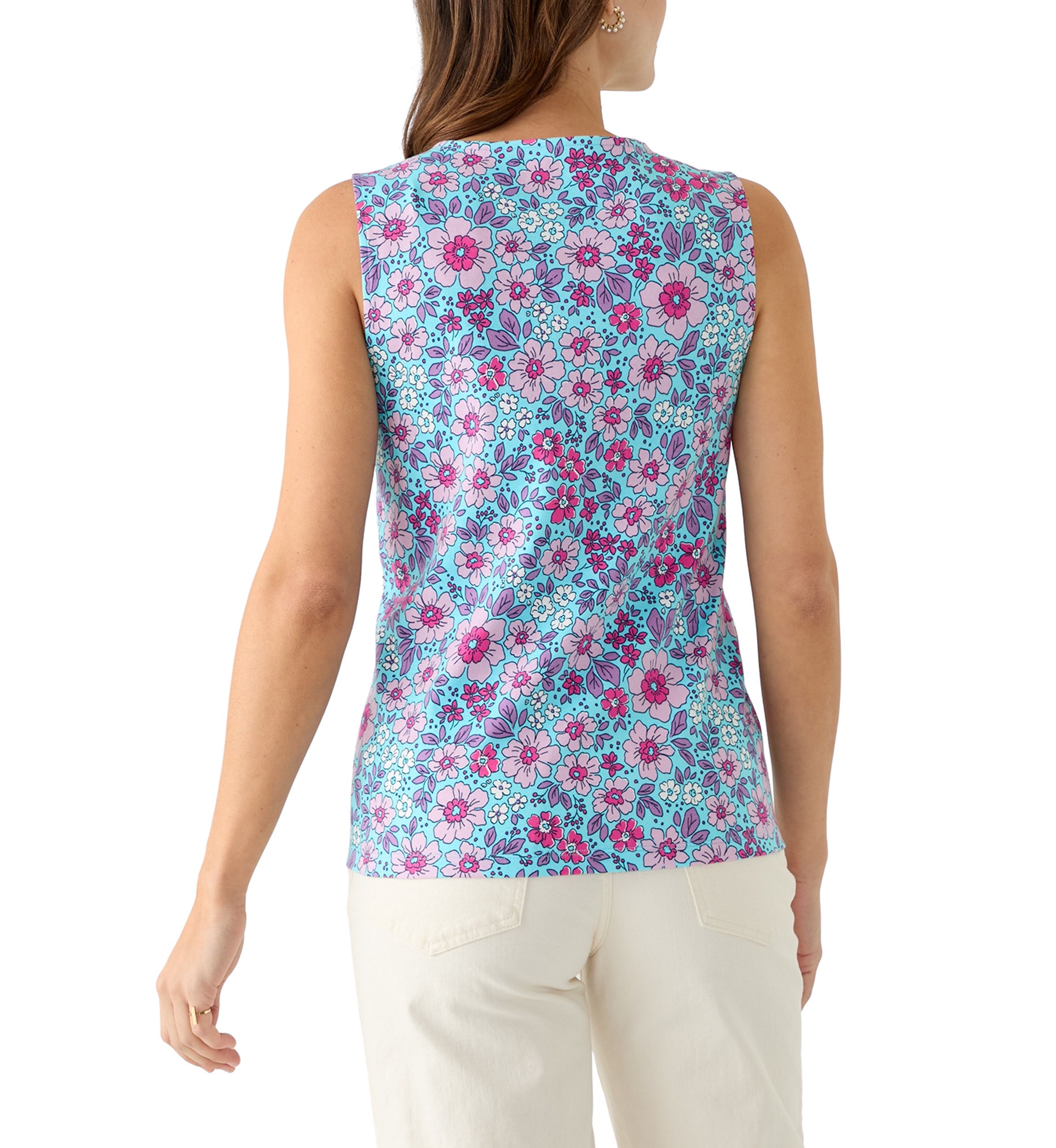 Womens Sleeveless Split Neck Tank Top 