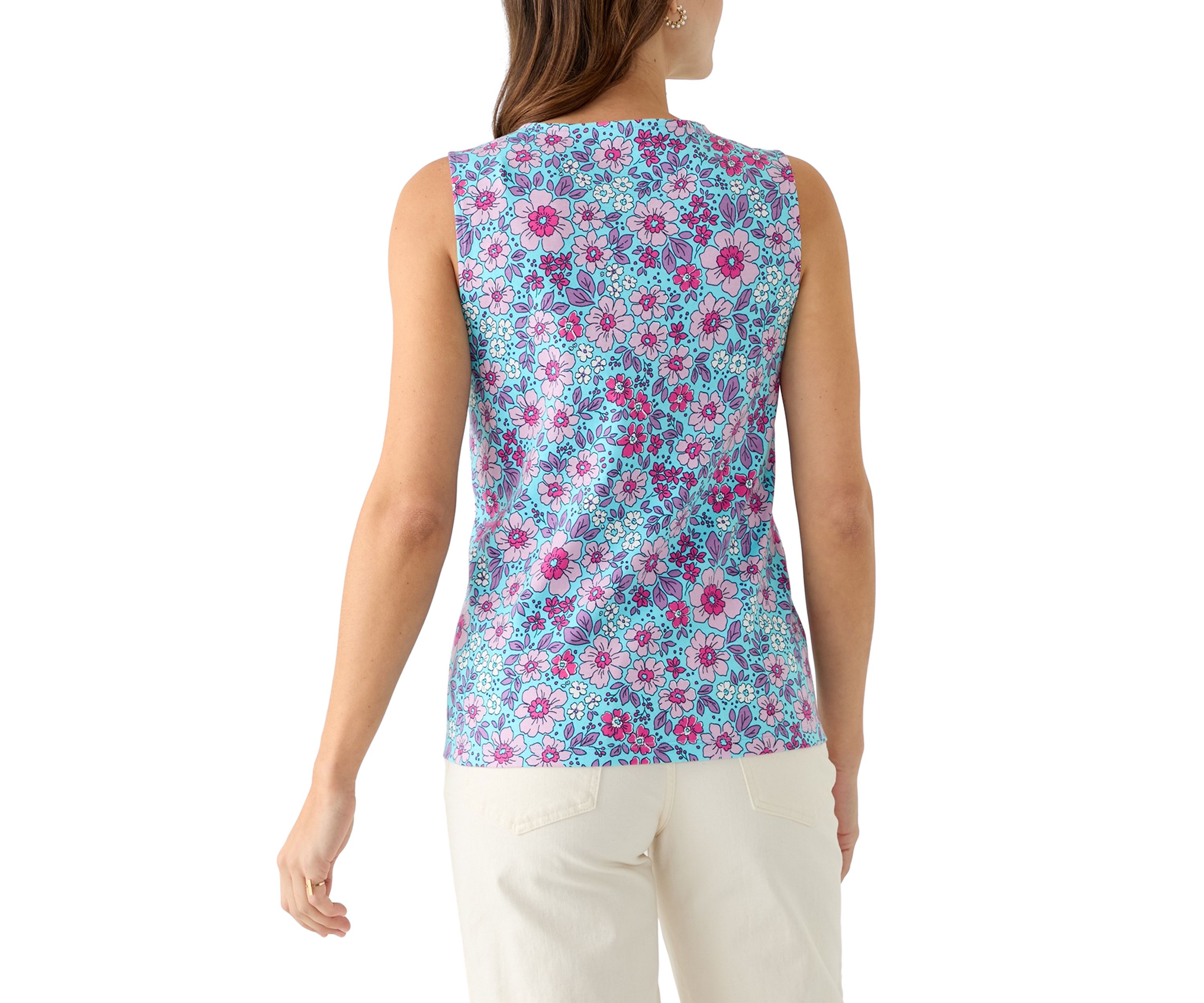 Womens Sleeveless Split Neck Tank Top 