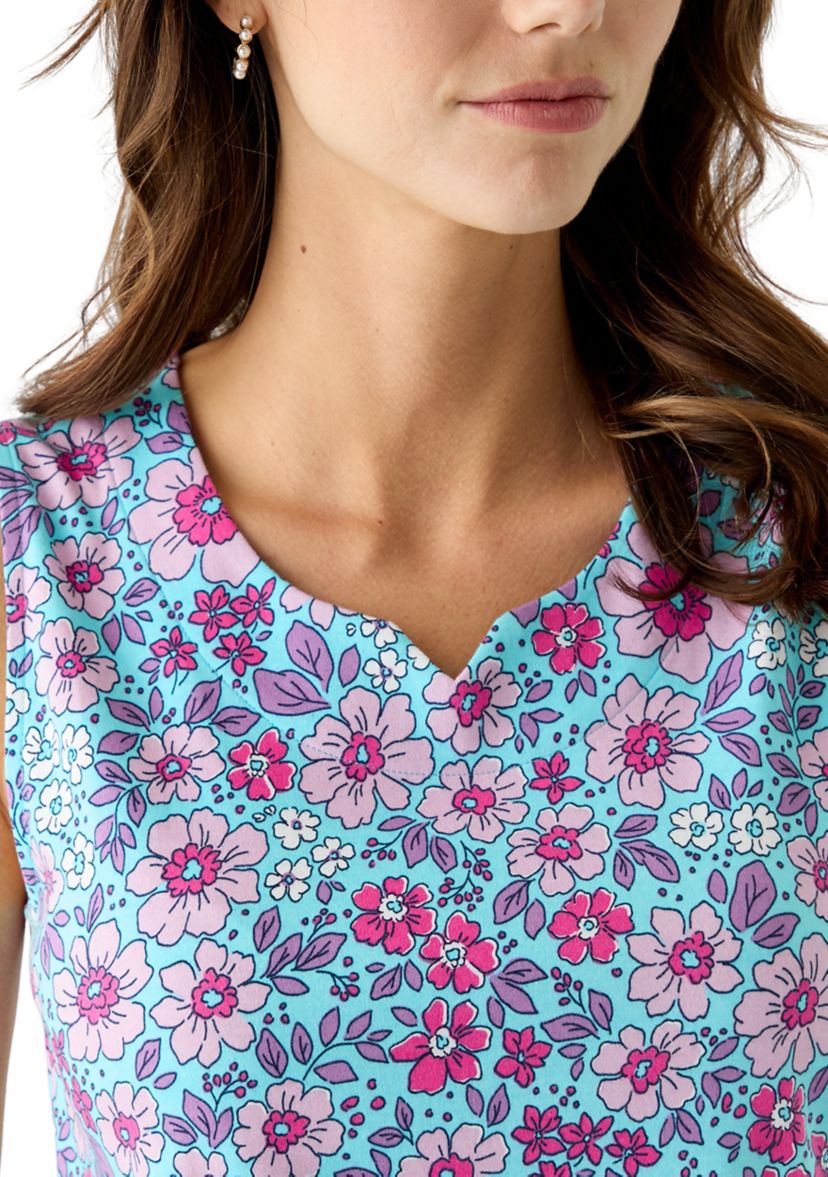 Womens Sleeveless Split Neck Tank Top 