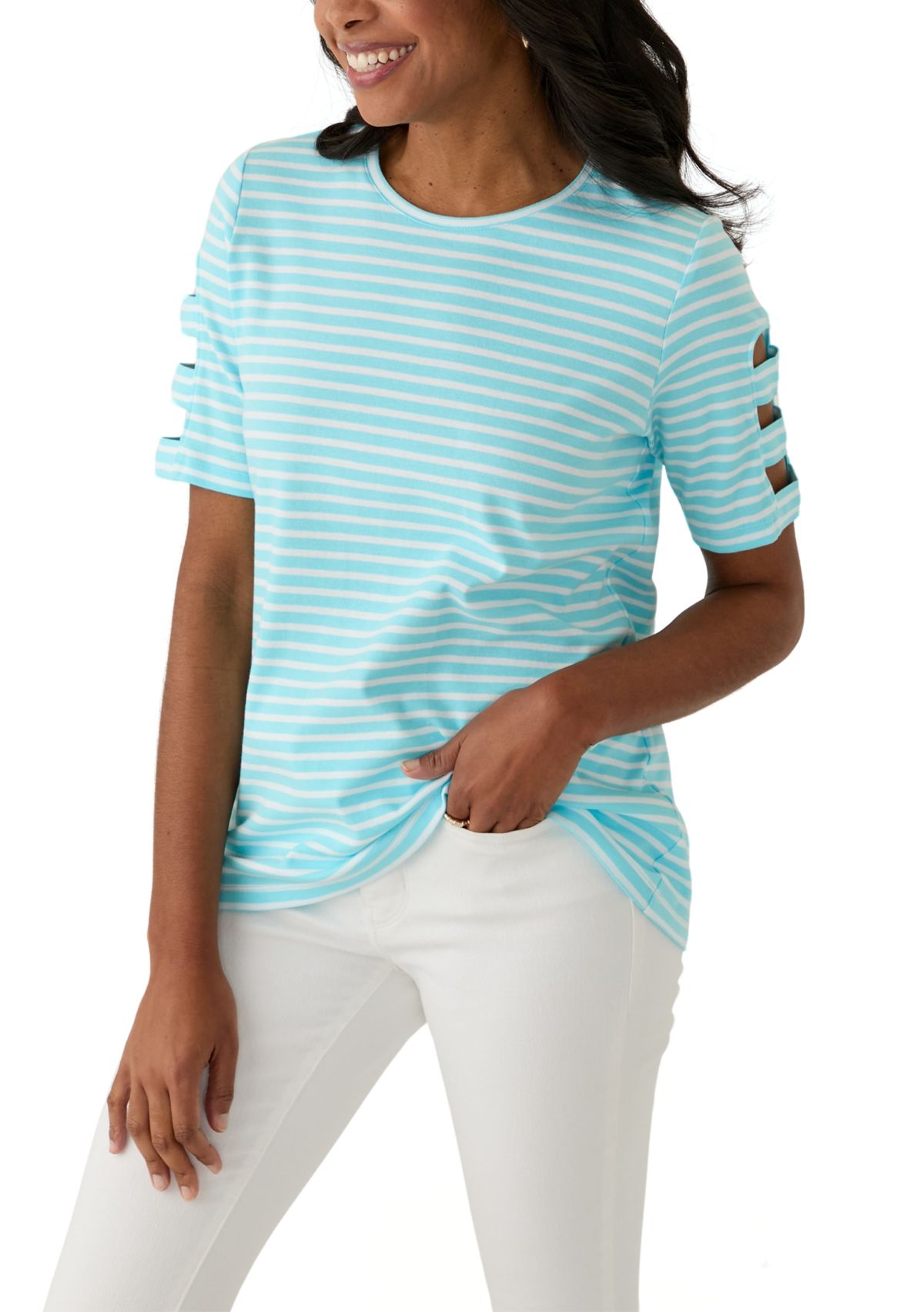 Womens Ladder Sleeve Striped T-Shirt