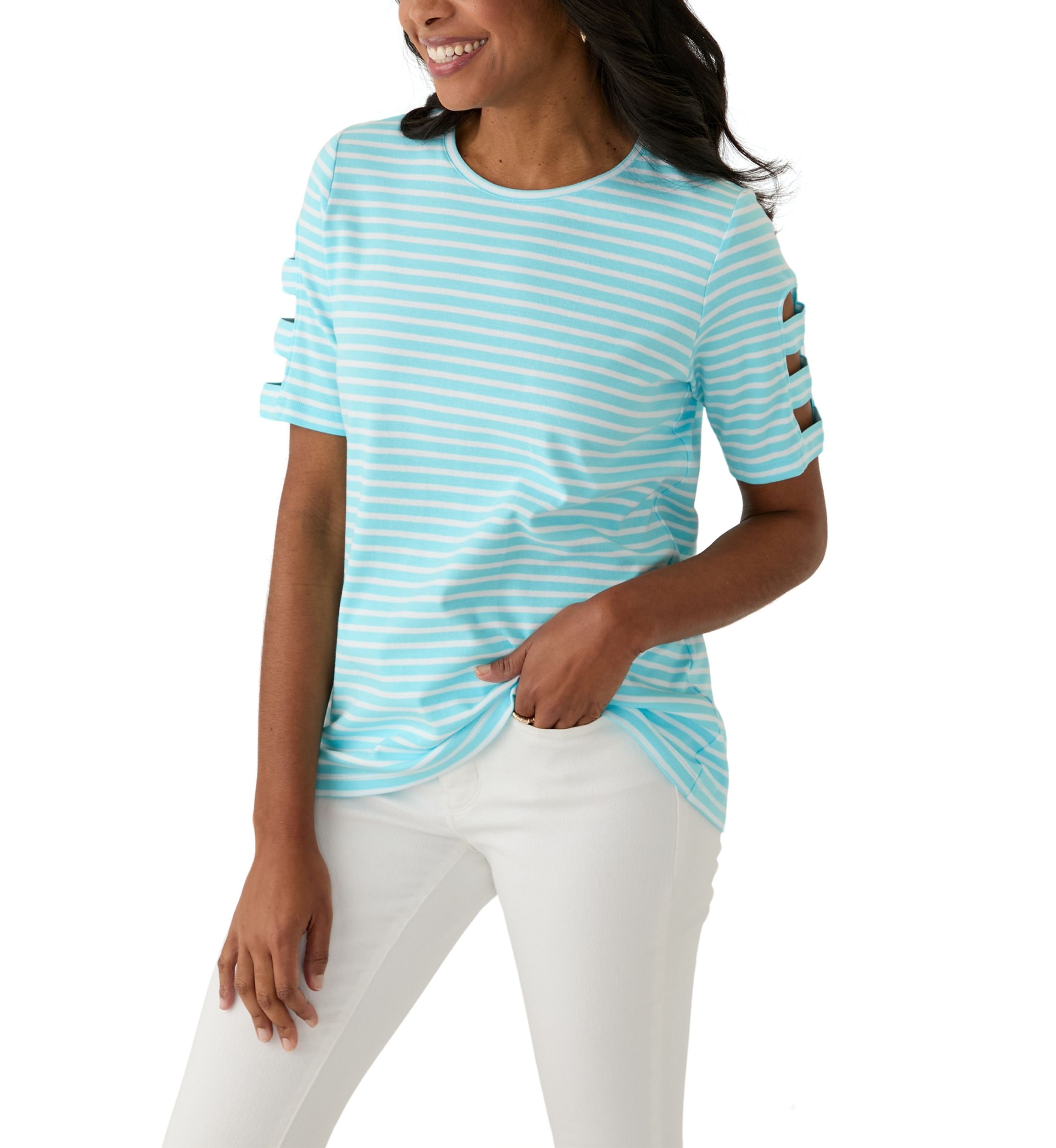 Womens Ladder Sleeve Striped T-Shirt
