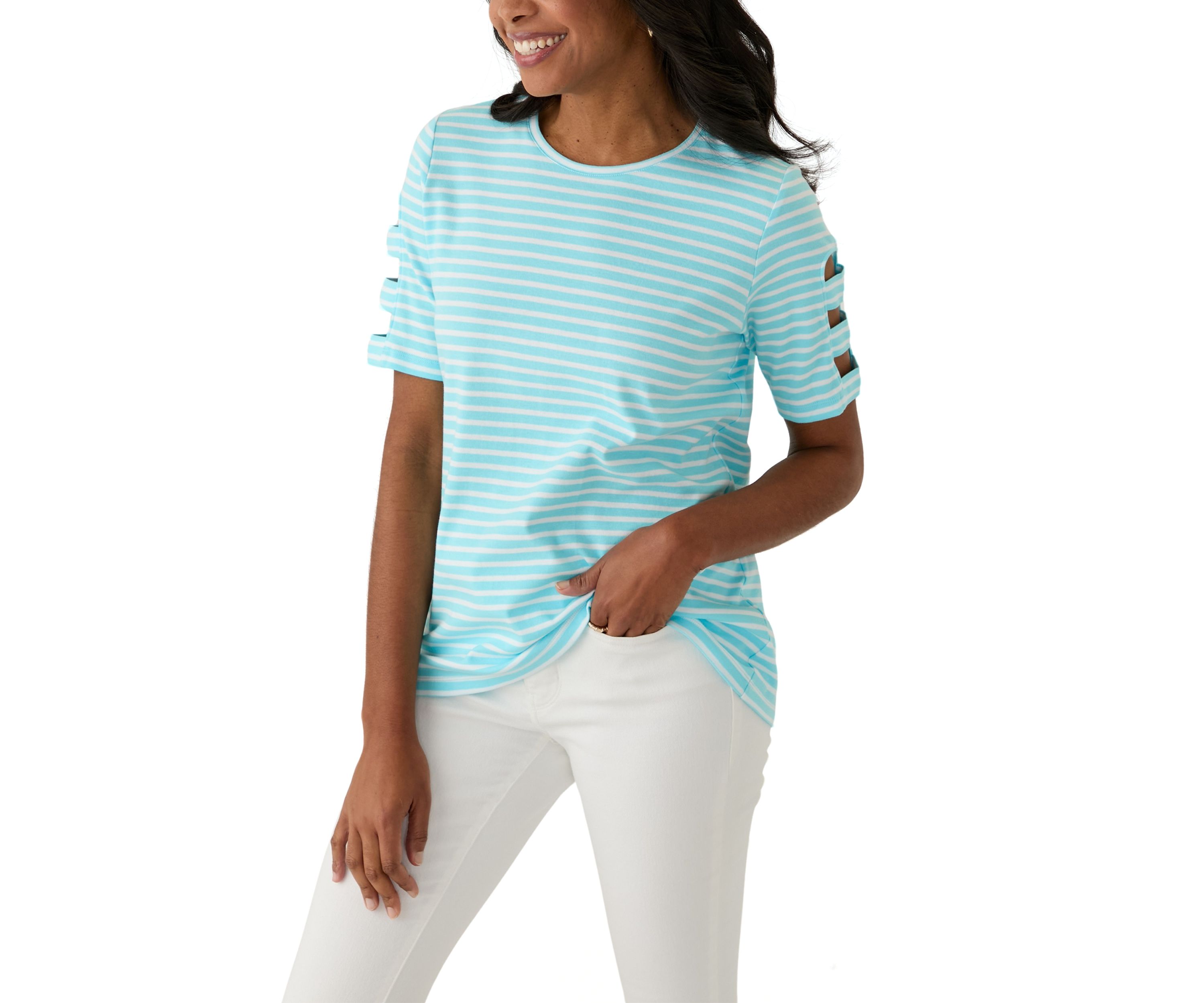 Womens Ladder Sleeve Striped T-Shirt