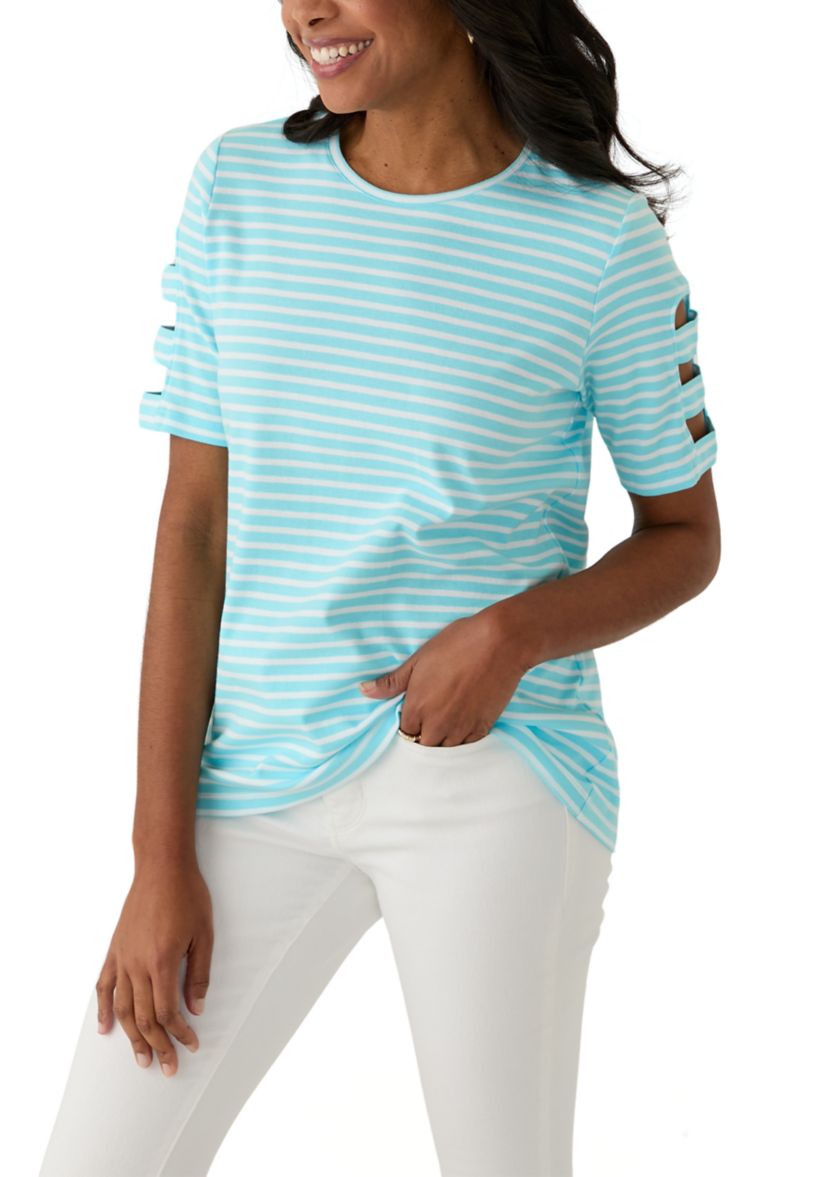 Womens Ladder Sleeve Striped T-Shirt