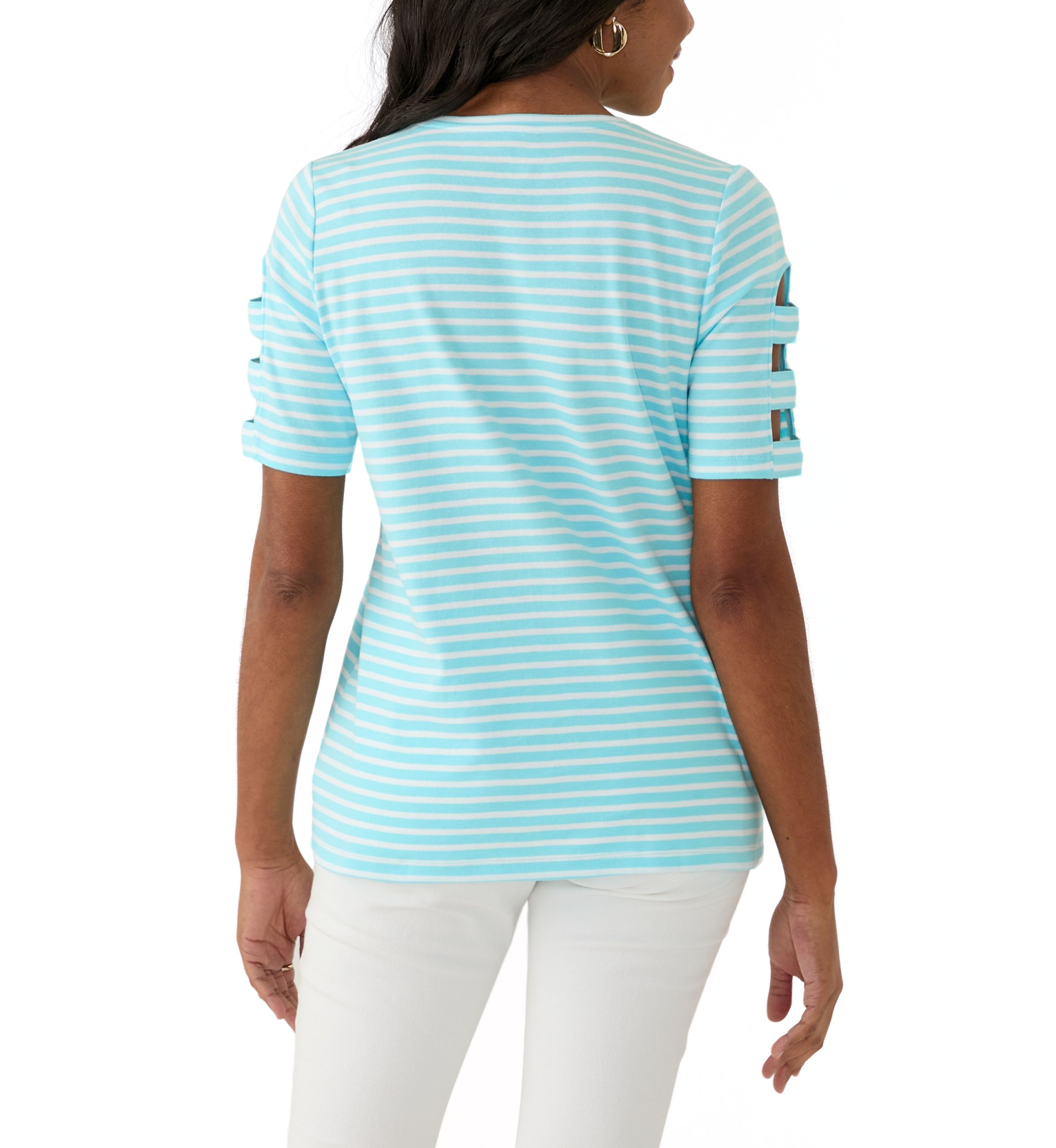 Womens Ladder Sleeve Striped T-Shirt