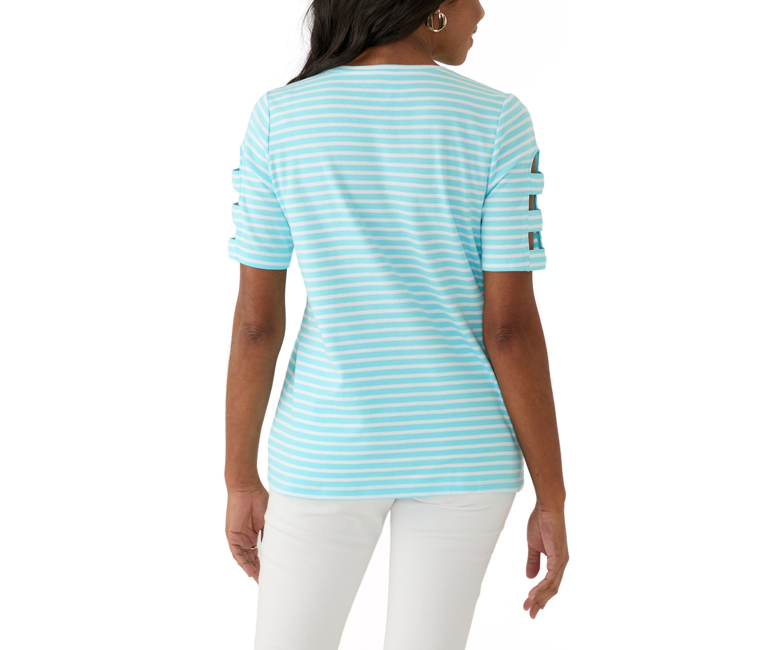 Womens Ladder Sleeve Striped T-Shirt