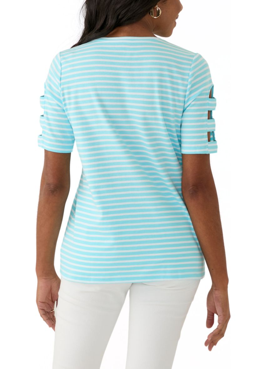 Womens Ladder Sleeve Striped T-Shirt
