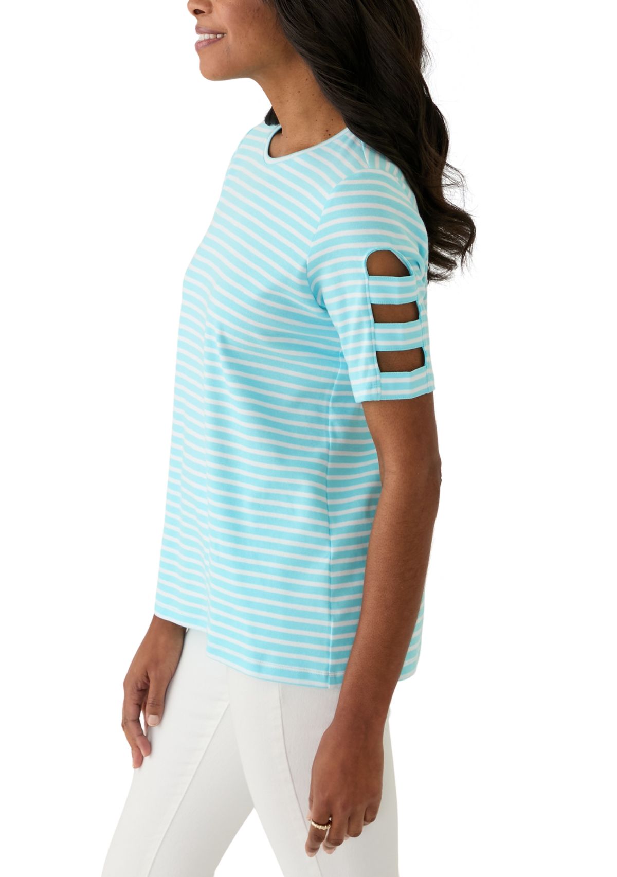 Womens Ladder Sleeve Striped T-Shirt