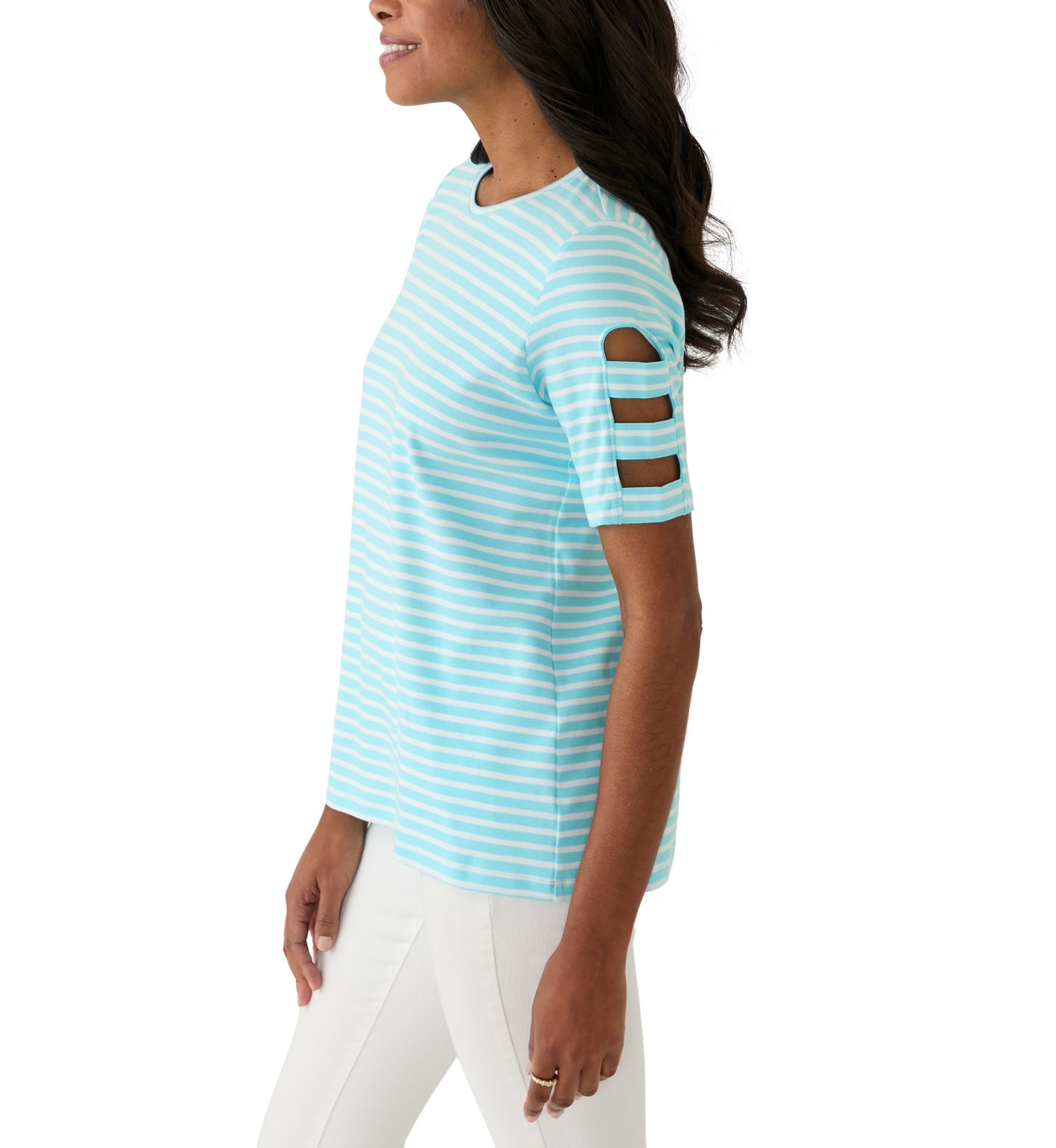 Womens Ladder Sleeve Striped T-Shirt