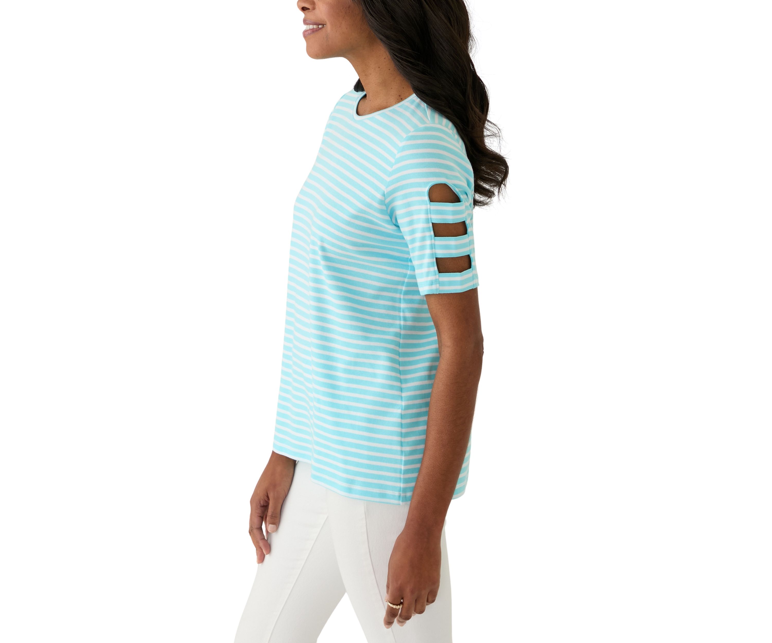 Womens Ladder Sleeve Striped T-Shirt