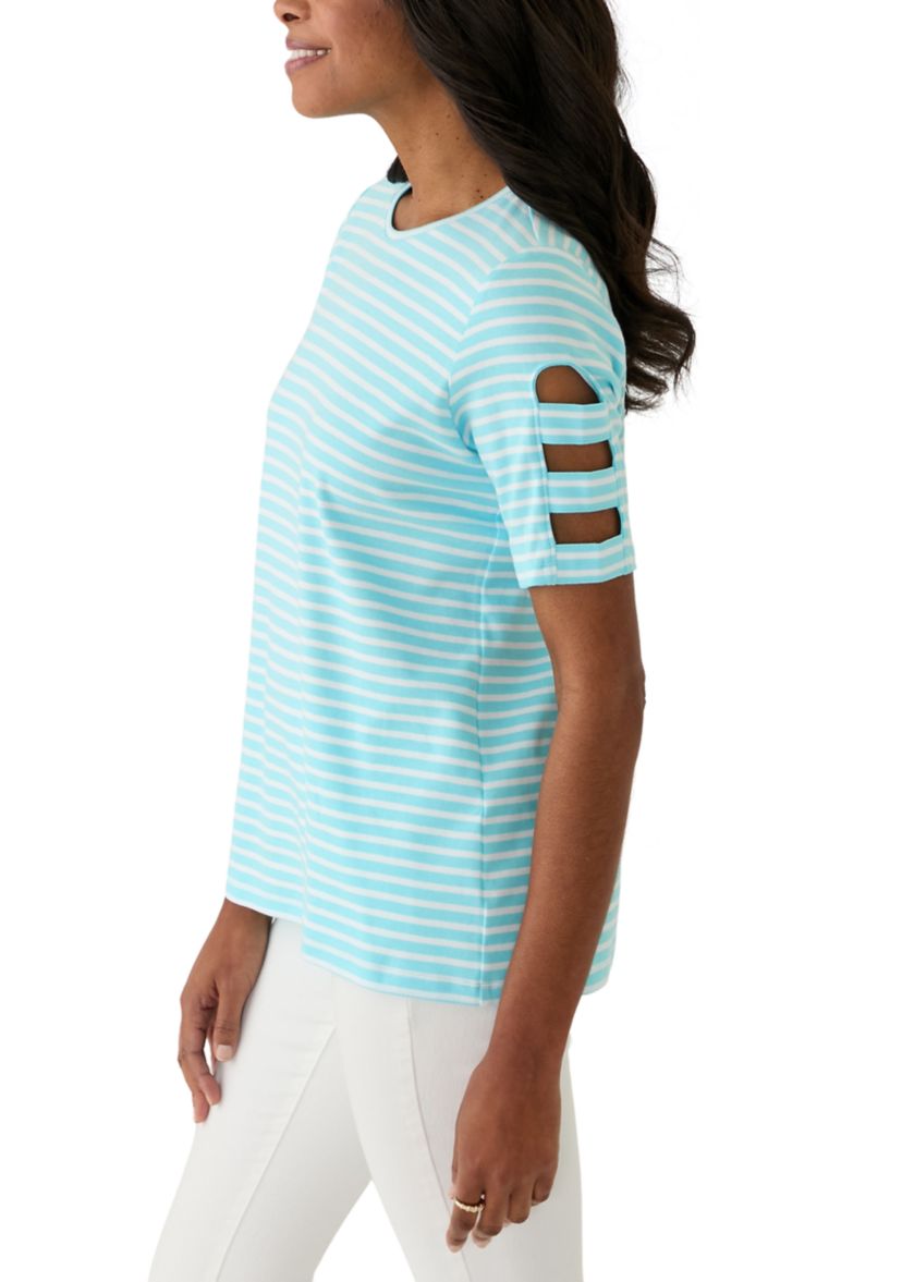 Womens Ladder Sleeve Striped T-Shirt