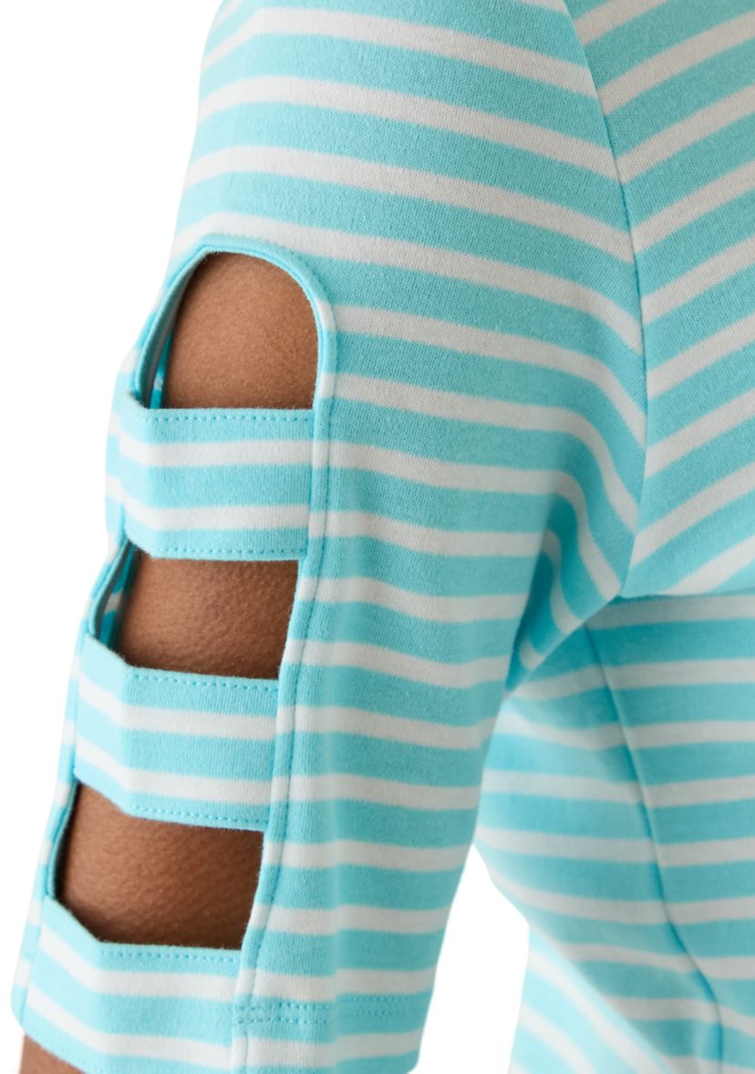 Womens Ladder Sleeve Striped T-Shirt