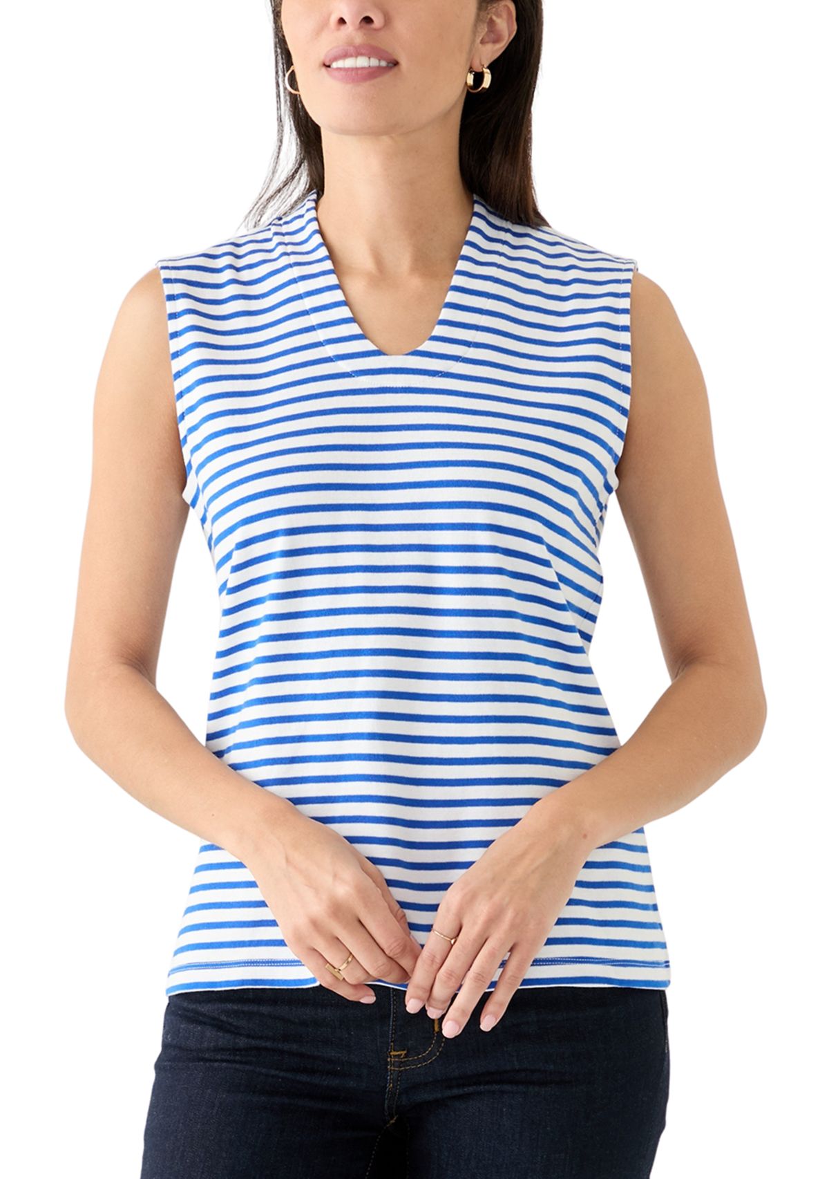 Womens Sleeveless V-Neck Yarn Dyed Top