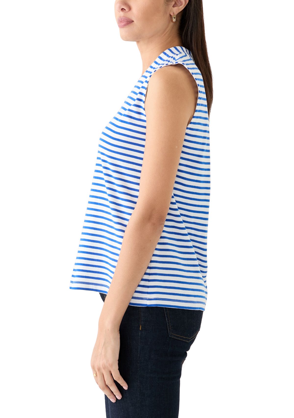 Womens Sleeveless V-Neck Yarn Dyed Top